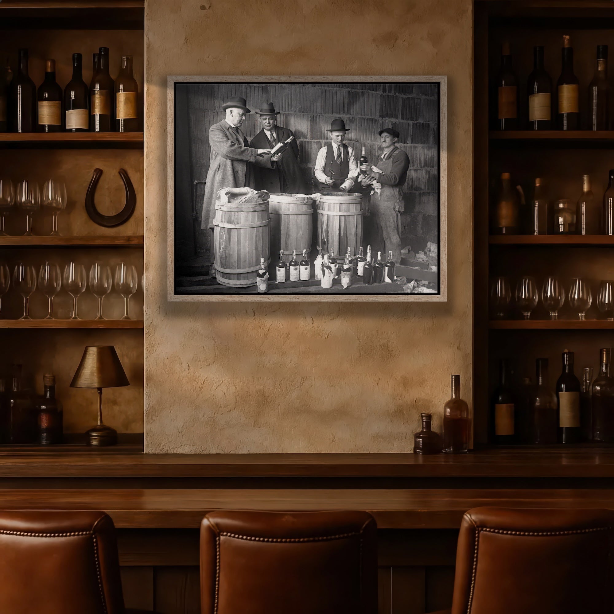 Prohibition: Seized Liquor - Vintage Black & White Photograph (Art Print)