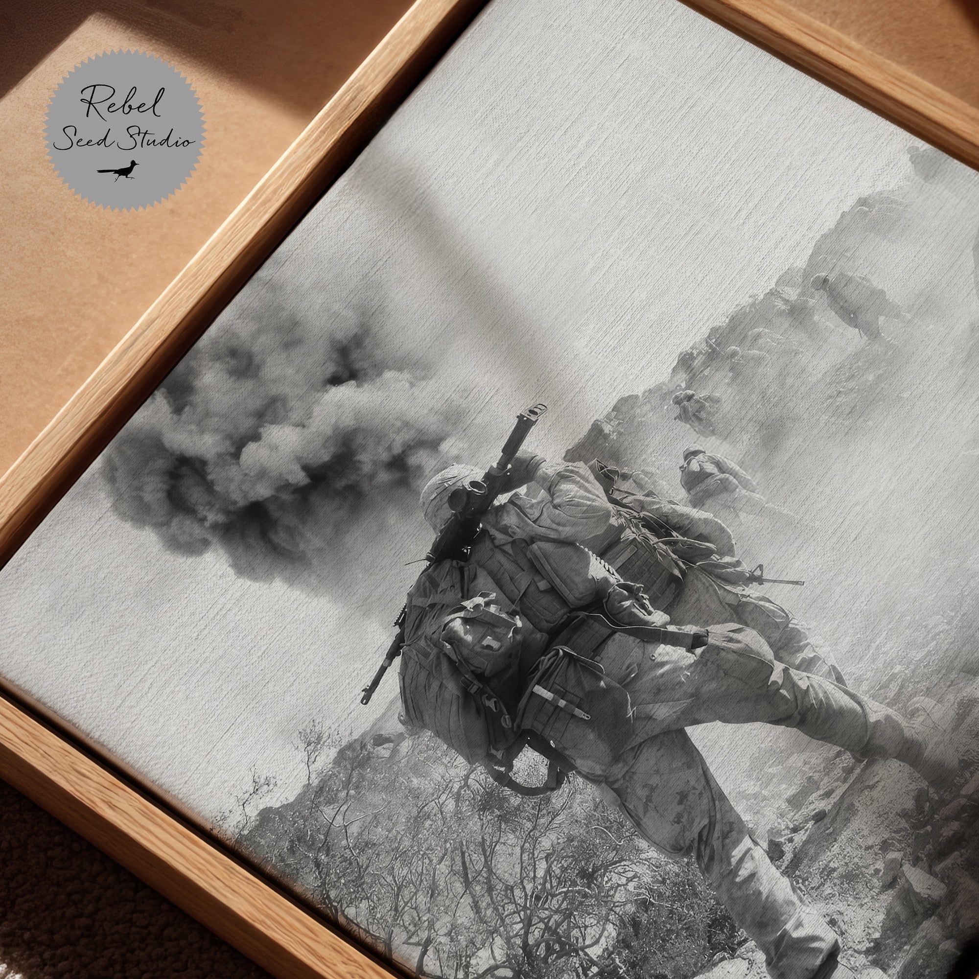 Range 400 Marines at Twentynine Palms: Black & White Military Photography (Ready-to-Hang Canvas or Ready-to-Frame Fine Art Poster Print)