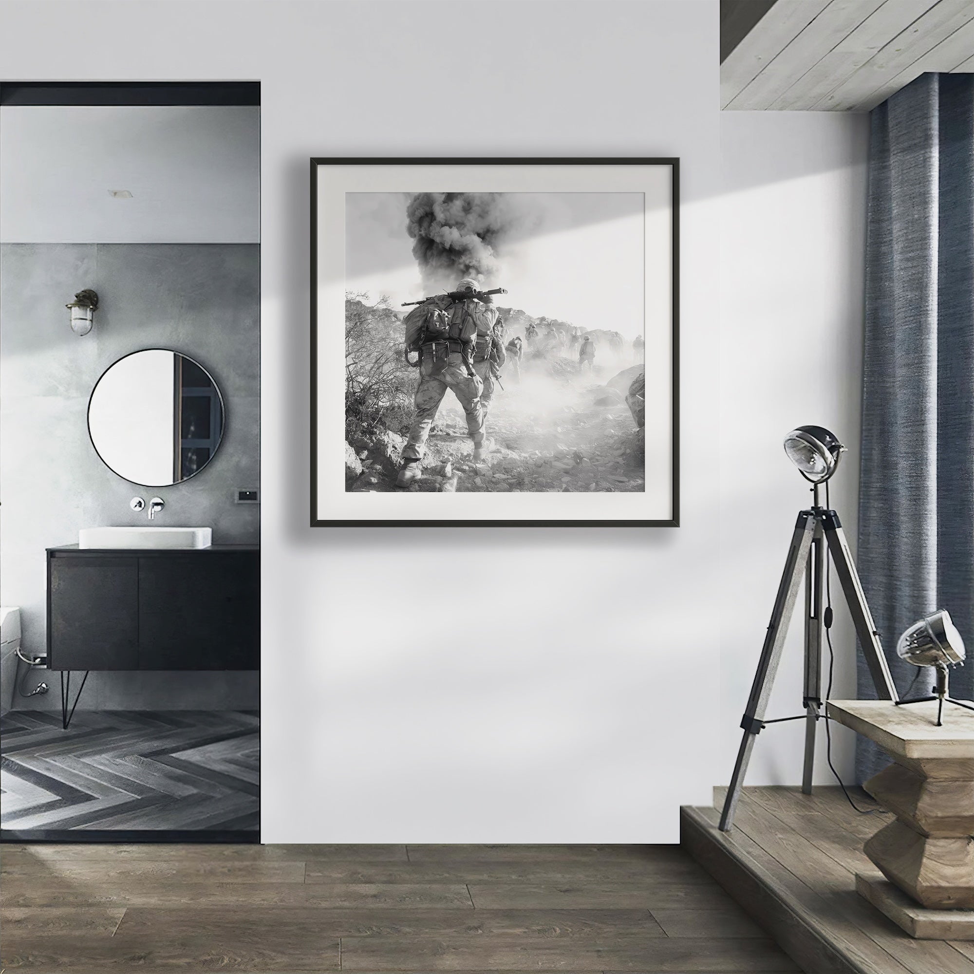 Range 400 Marines at Twentynine Palms: Black & White Military Photography (Ready-to-Hang Canvas or Ready-to-Frame Fine Art Poster Print)