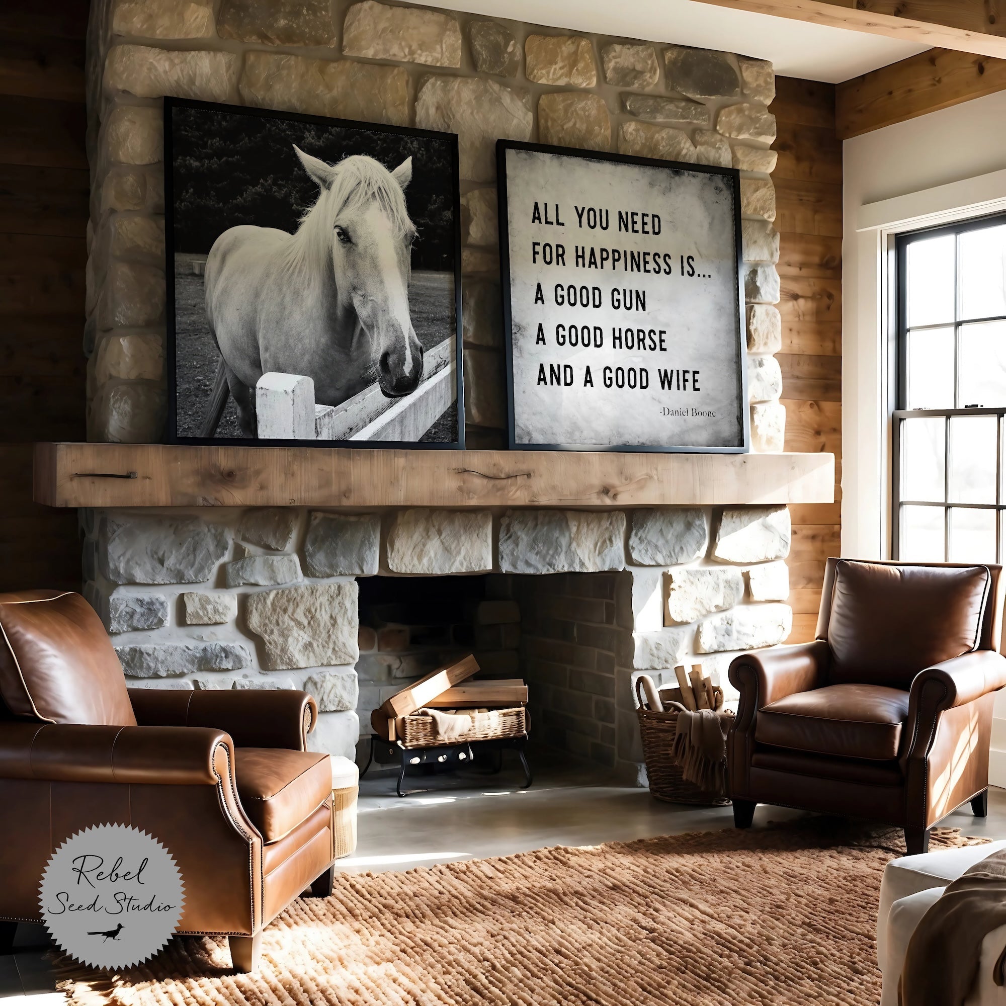 Redwood Creek Horse & Daniel Boone Quote: All You Need For Happiness Is A Good Gun, A Good Horse & A Good Wife (Digital Download | Ready-to-Print Art)