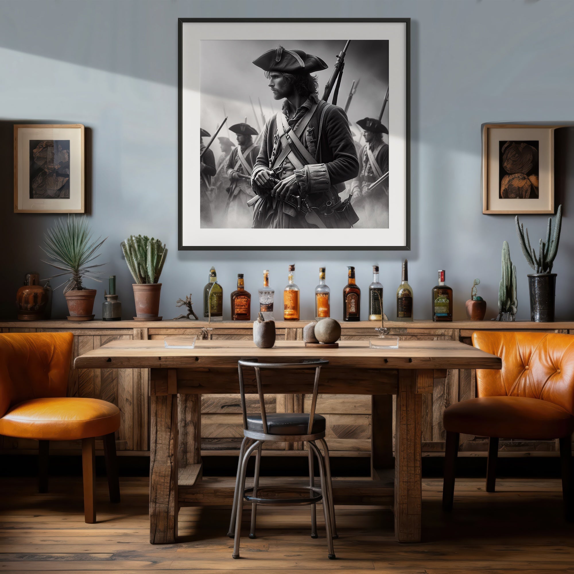 Revolutionary War Patriot: Black & White American Independence Soldier (Ready-to-Hang Canvas or Ready-to-Frame Fine Art Poster Print)