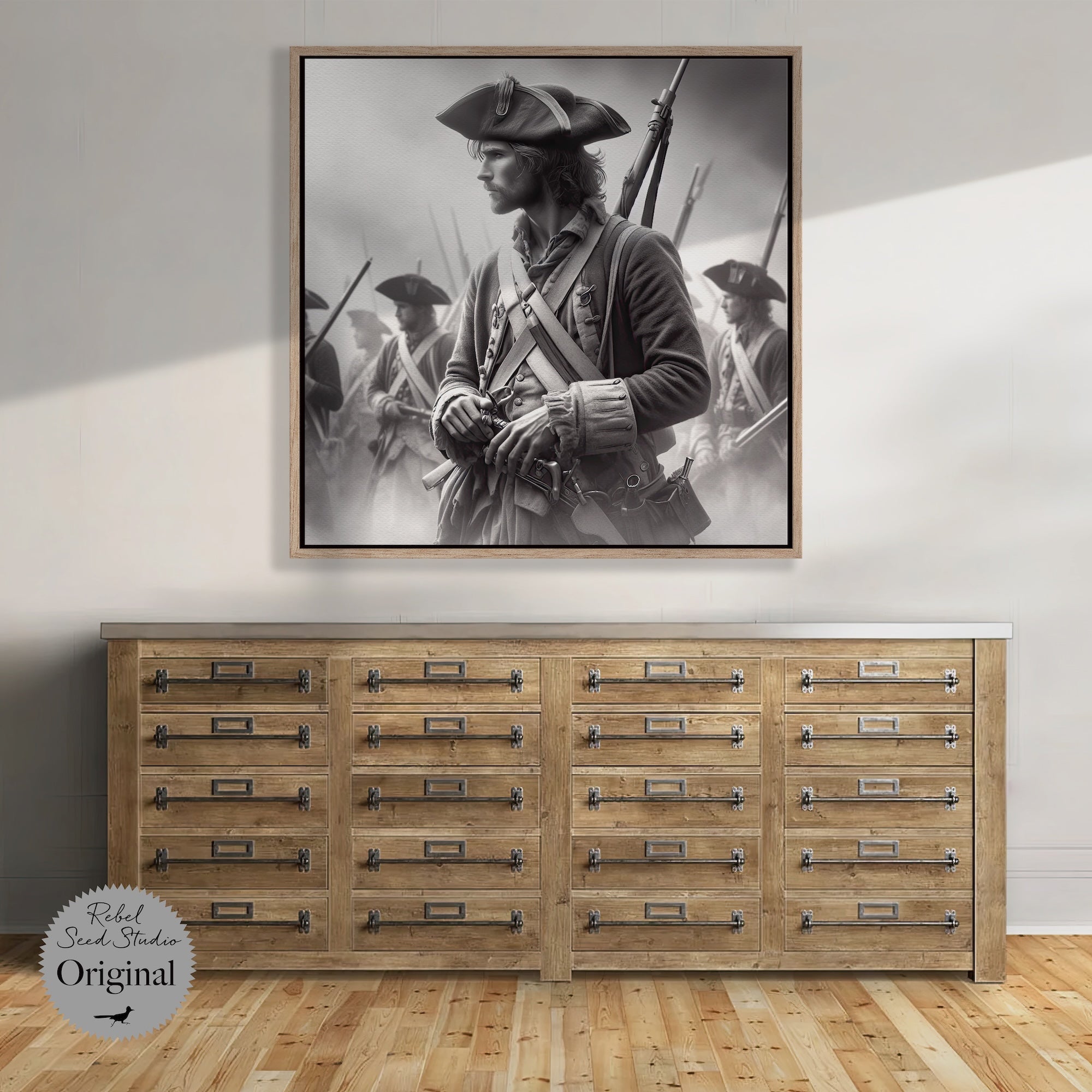 Revolutionary War Patriot: American Independence Soldier - Black & White Art Print