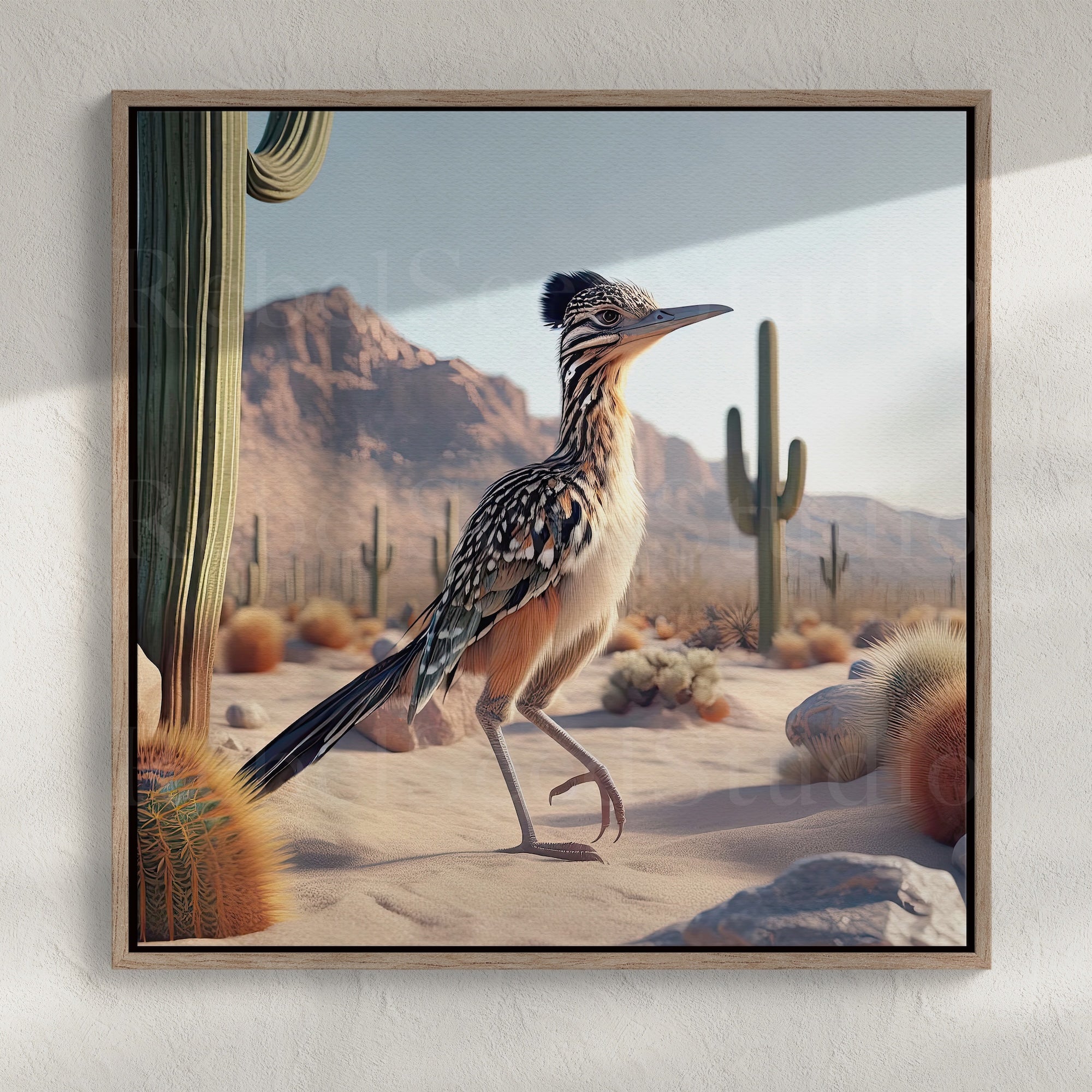 Roadrunner: Southwestern Desert Scene (Ready-to-Hang Canvas or Ready-to-Frame Fine Art Poster Print)