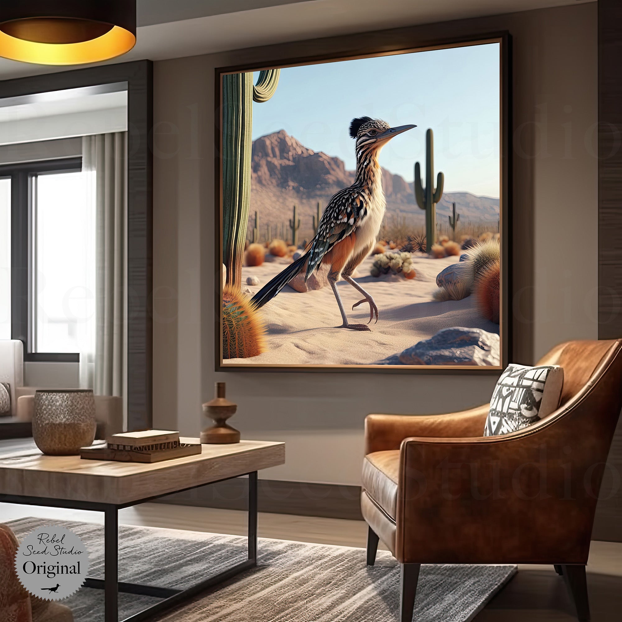 Roadrunner: Southwestern Desert Scene (Ready-to-Hang Canvas or Ready-to-Frame Fine Art Poster Print)