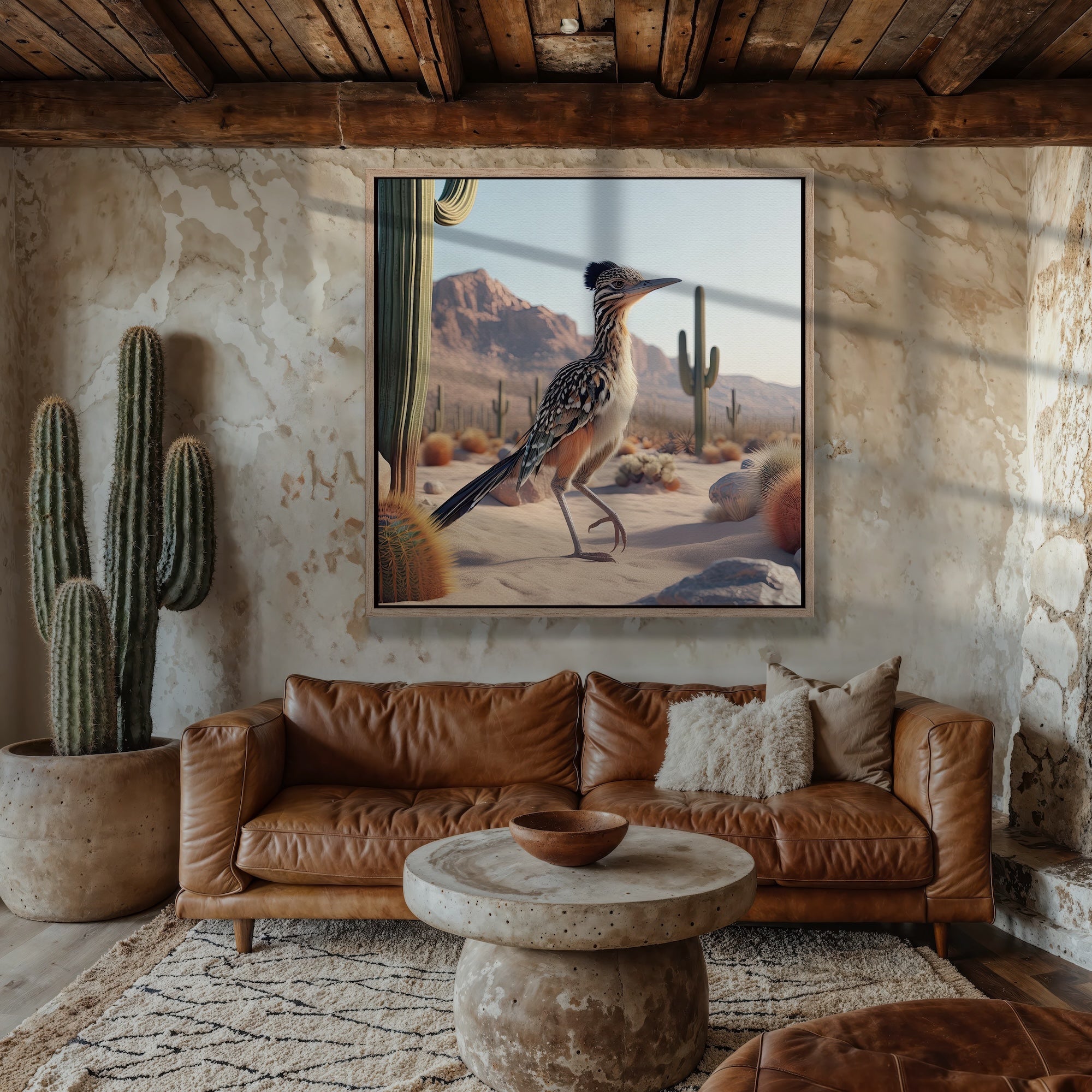Roadrunner: Southwestern Desert Scene (Ready-to-Hang Canvas or Ready-to-Frame Fine Art Poster Print)