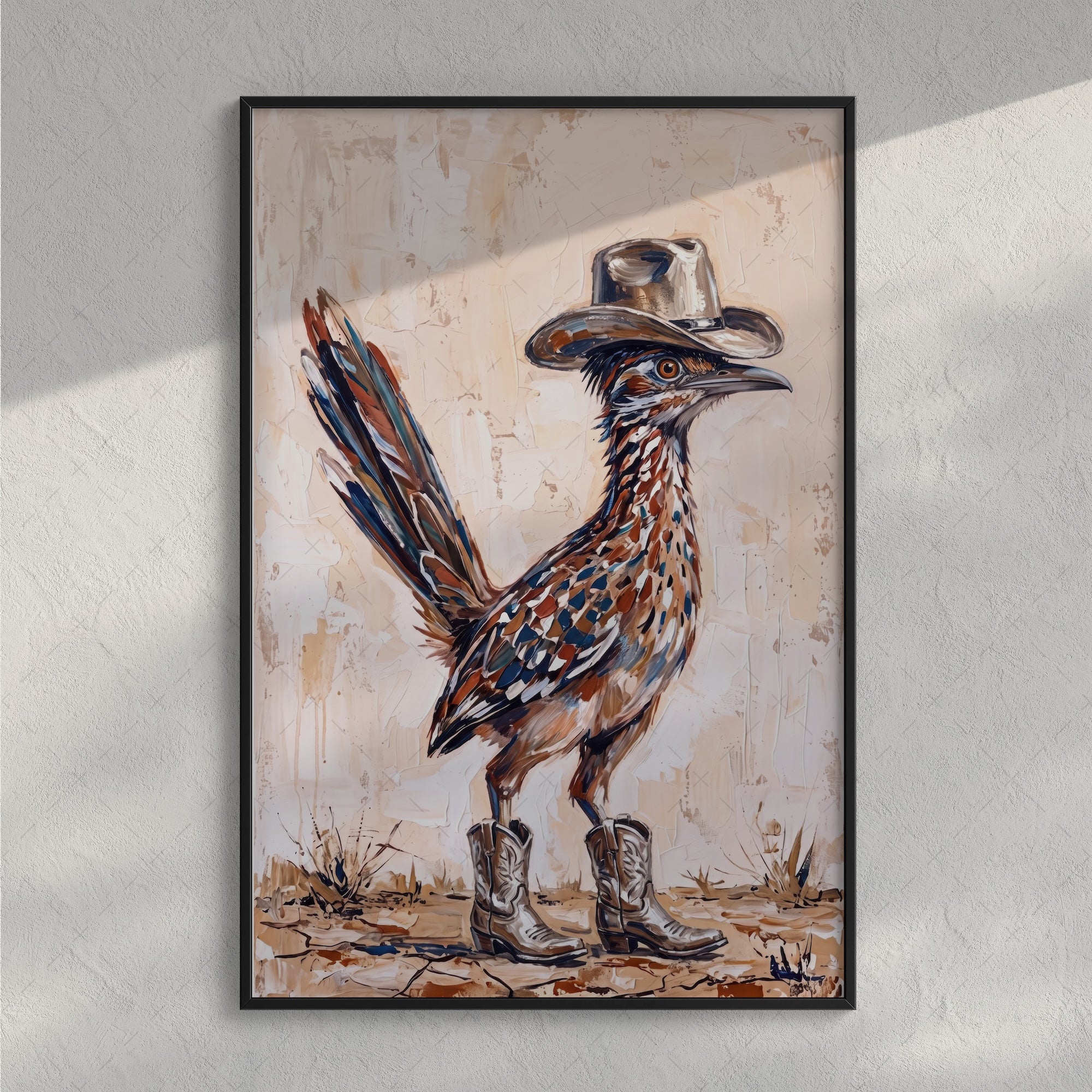 Old West Roadrunner in Cowboy Hat & Boots: Whimsical Western Desert Art Print