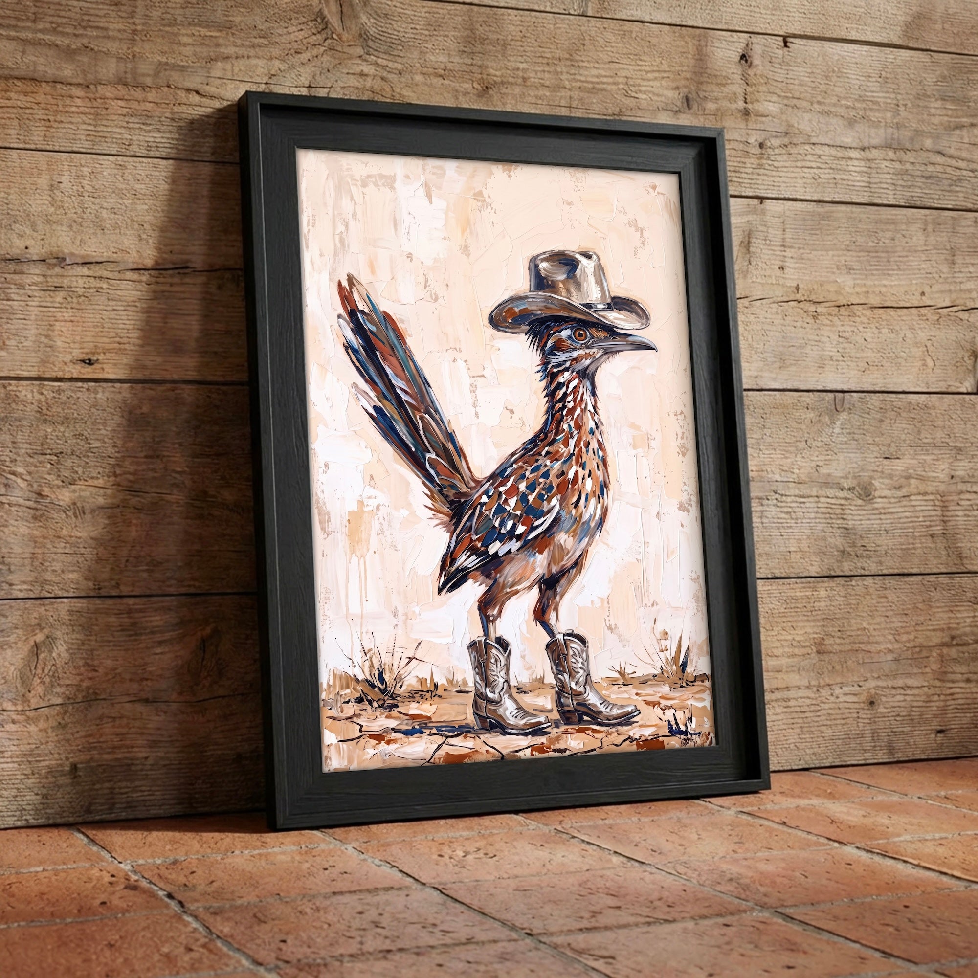 Old West Roadrunner in Cowboy Hat & Boots: Whimsical Western Desert Art Print