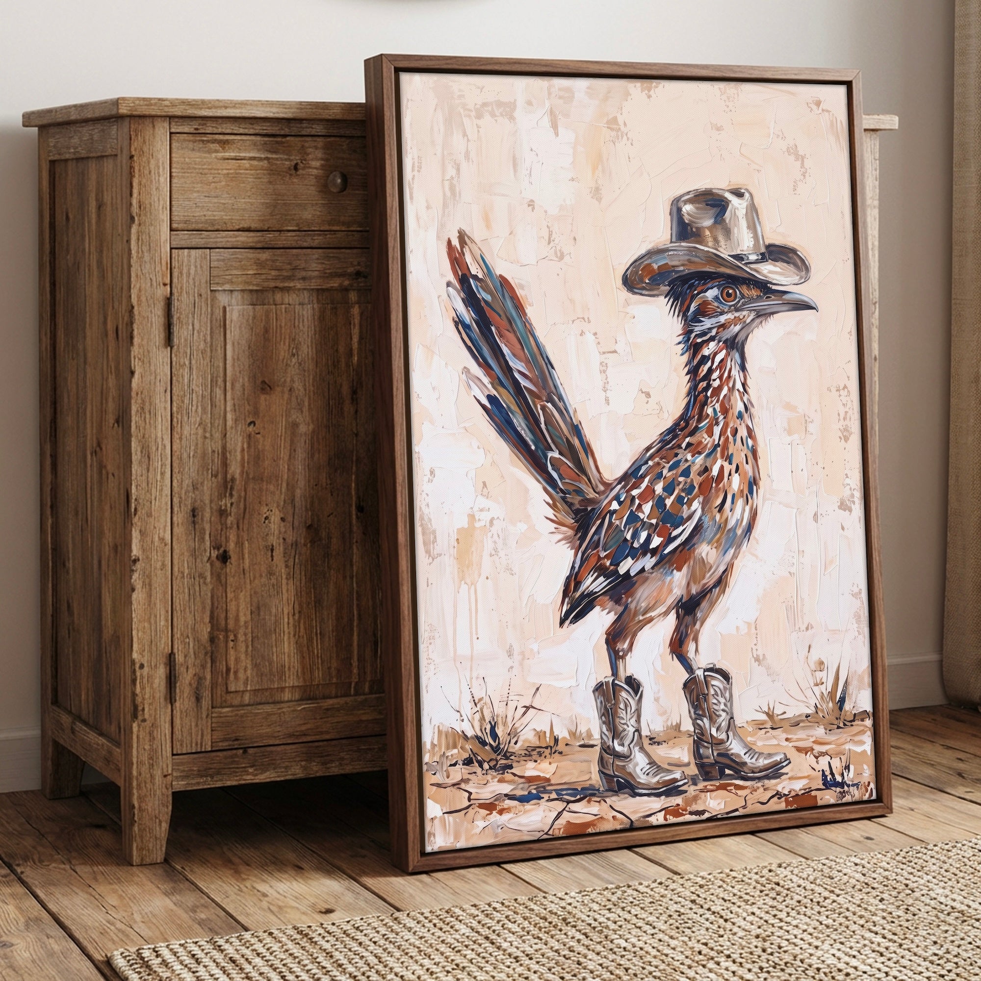 Old West Roadrunner in Cowboy Hat & Boots: Whimsical Western Desert Art Print