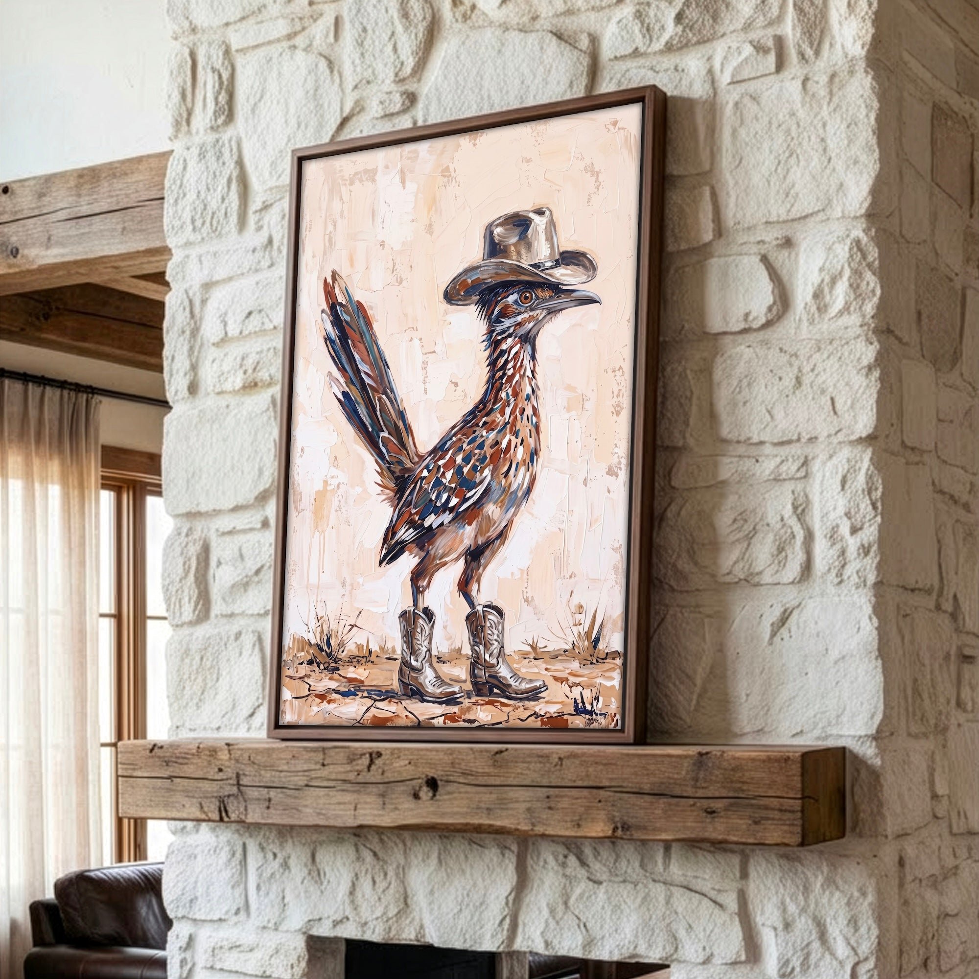 Old West Roadrunner in Cowboy Hat & Boots: Whimsical Western Desert Art Print