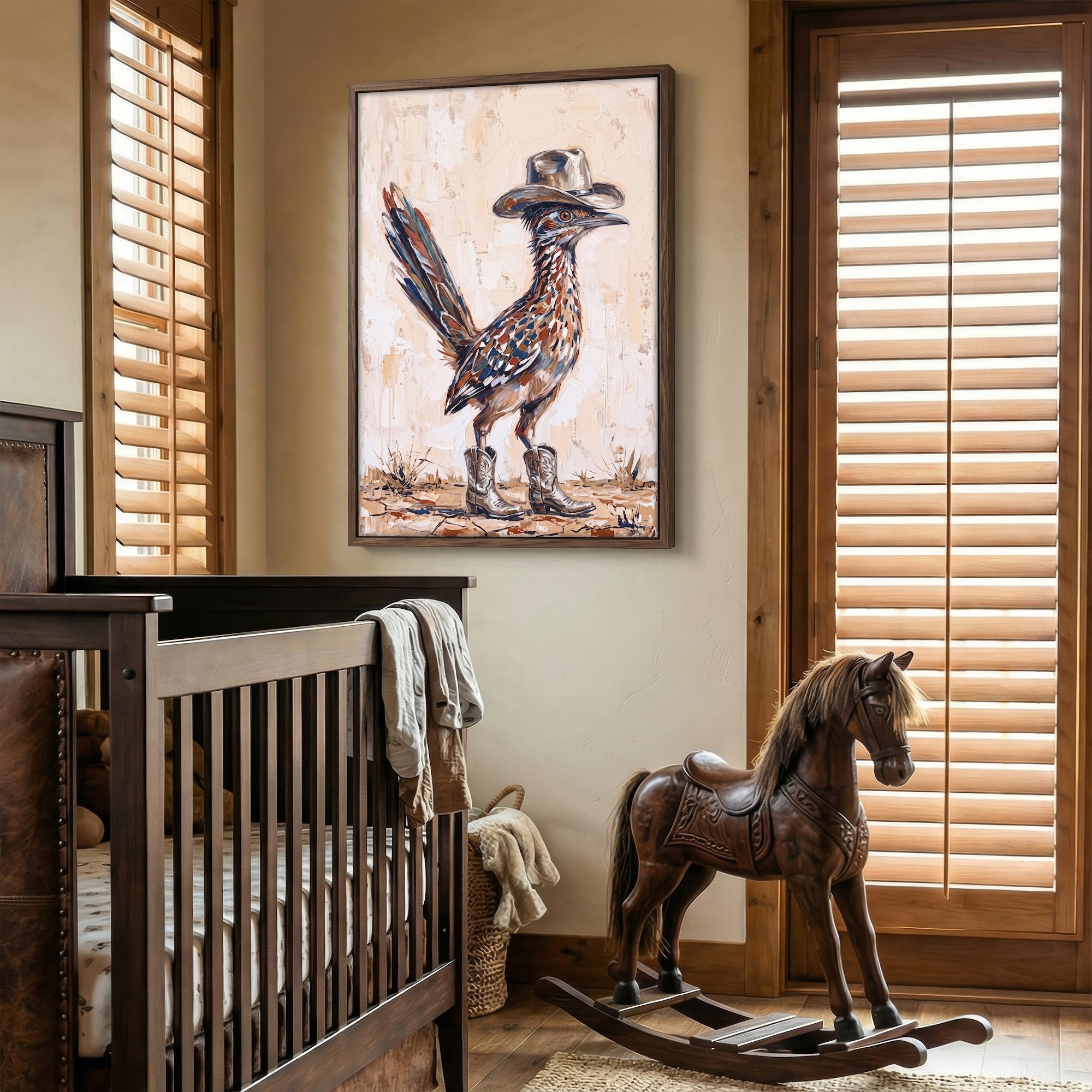 Old West Roadrunner in Cowboy Hat & Boots: Whimsical Western Desert Art Print
