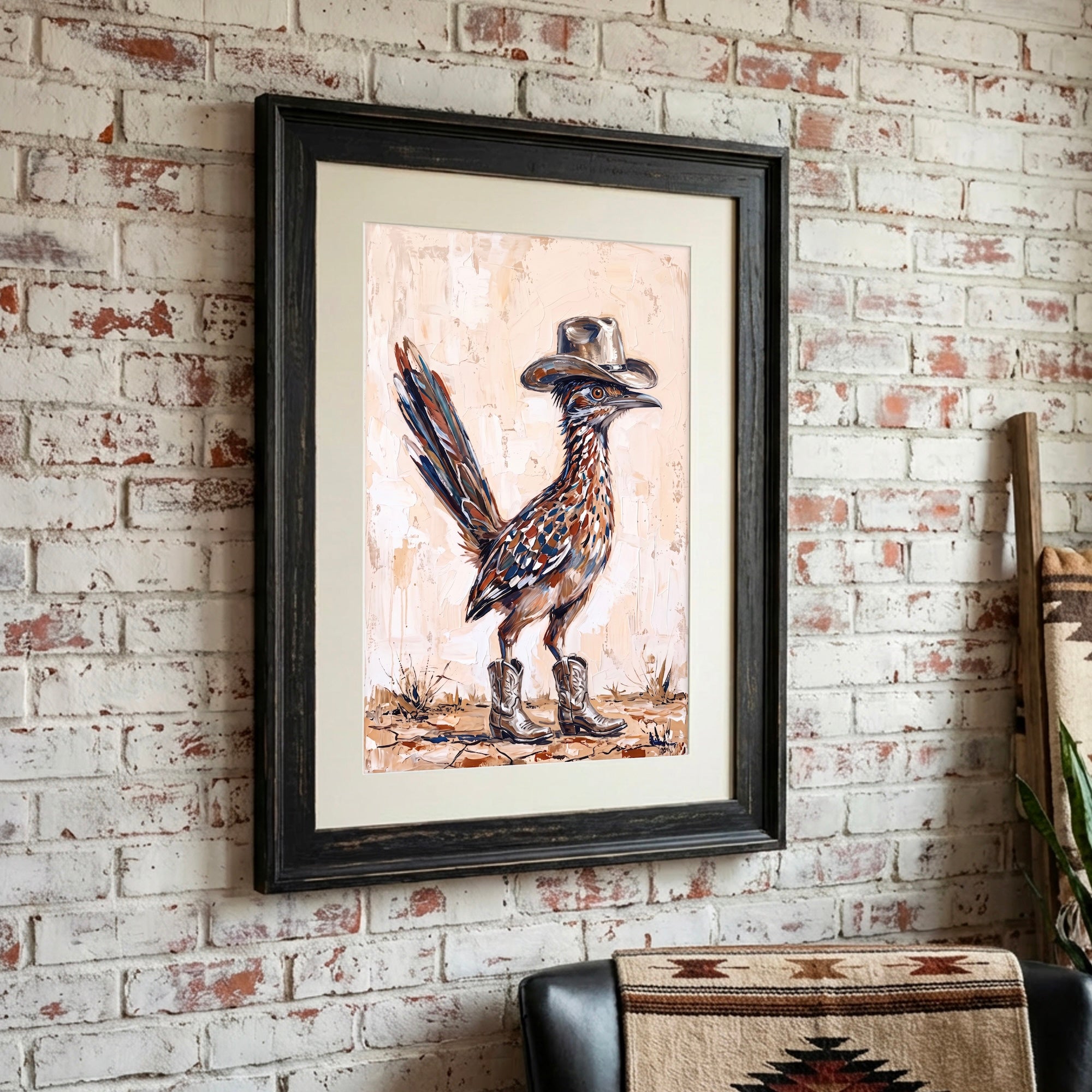 Old West Roadrunner in Cowboy Hat & Boots: Whimsical Western Desert Art Print