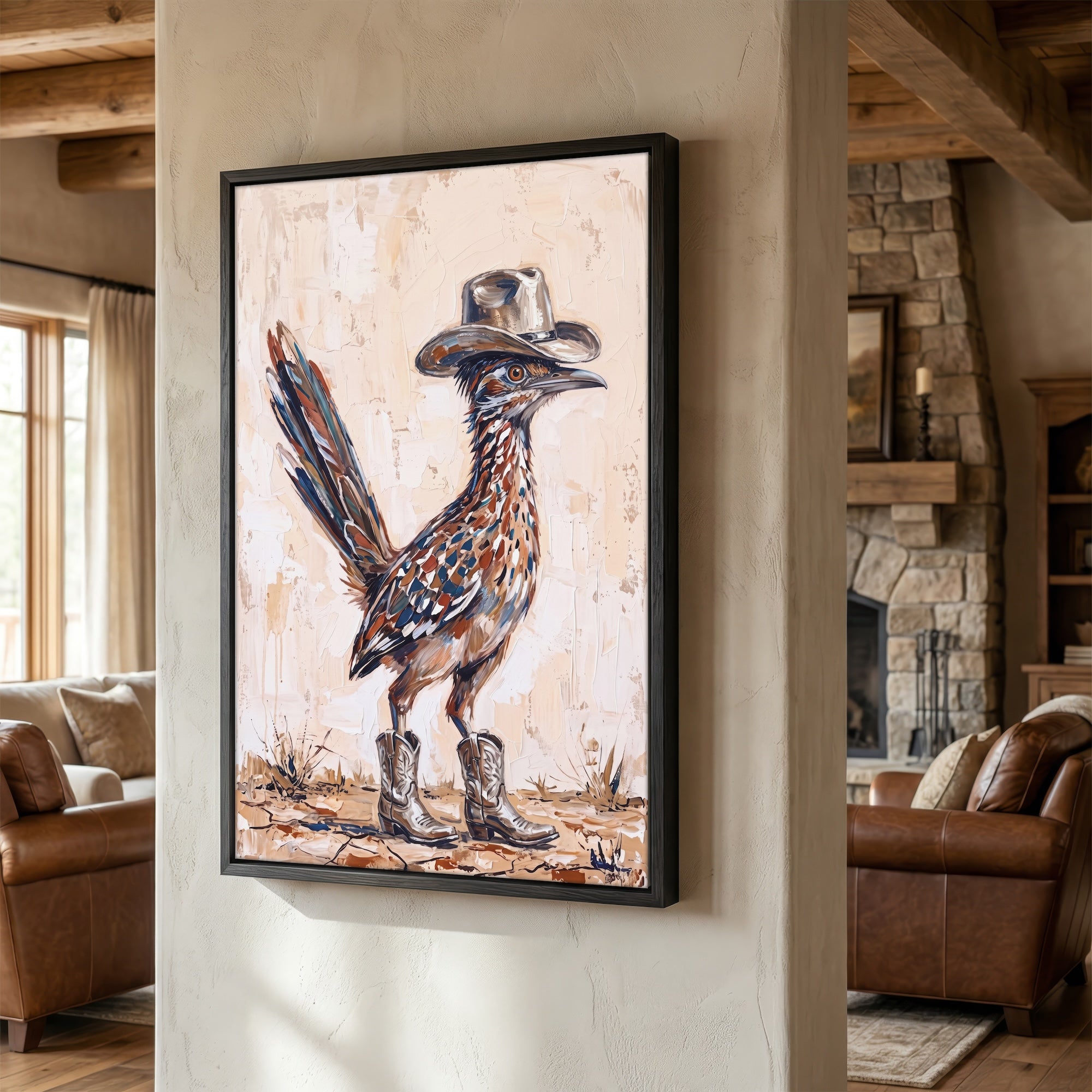 Old West Roadrunner in Cowboy Hat & Boots: Whimsical Western Desert Art Print