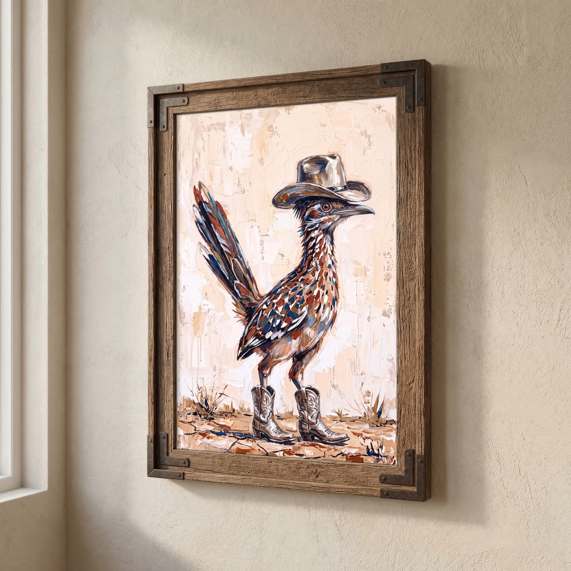Old West Roadrunner in Cowboy Hat & Boots: Whimsical Western Desert Art Print