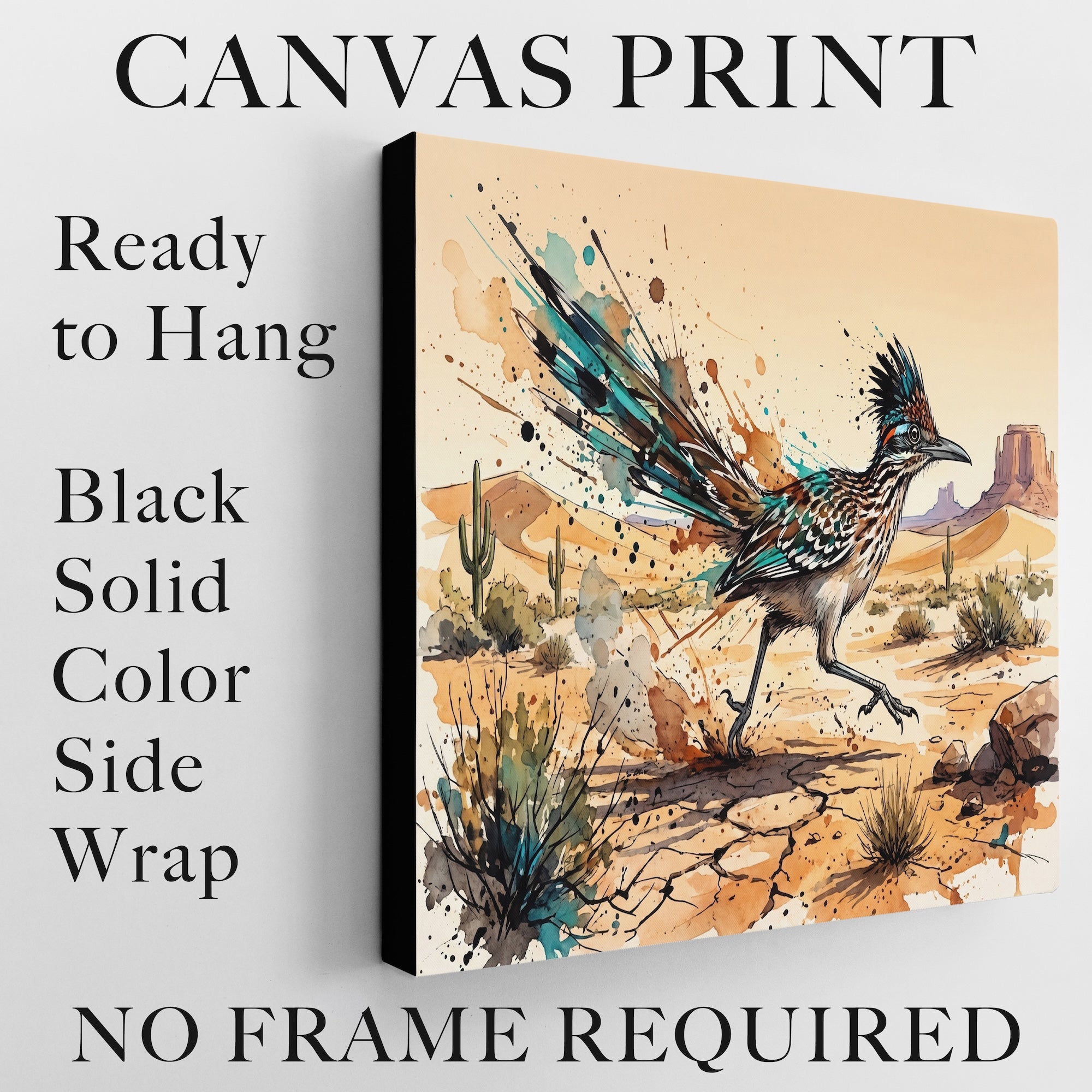 Roadrunner Ink Splash: Colorful Desert Drawing - Western Art Print