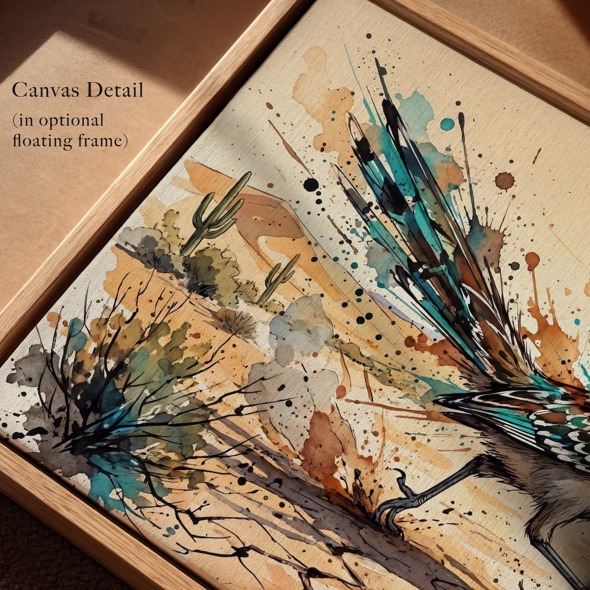 Roadrunner Ink Splash: Colorful Desert Drawing - Western Art Print