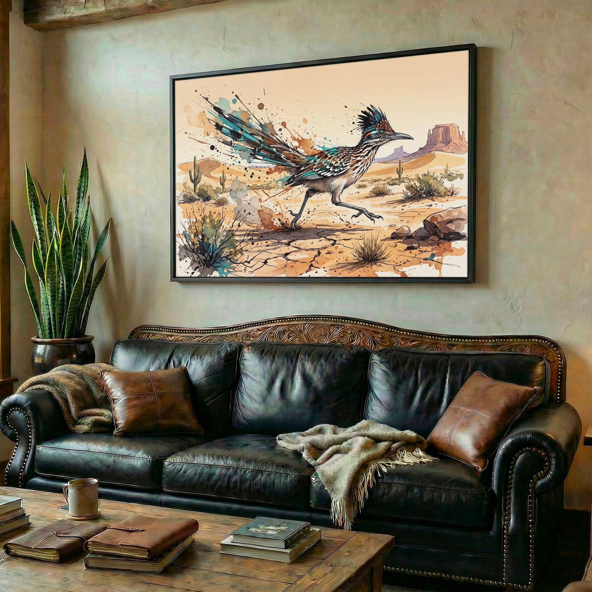 Roadrunner Ink Splash: Colorful Desert Drawing - Western Art Print