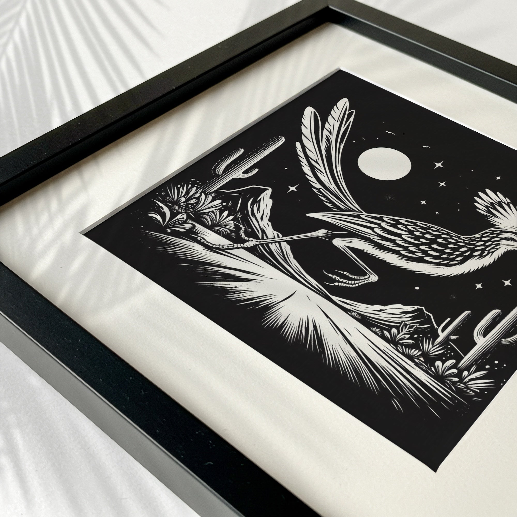 Roadrunner Moon: Western Black & White Desert Art Print