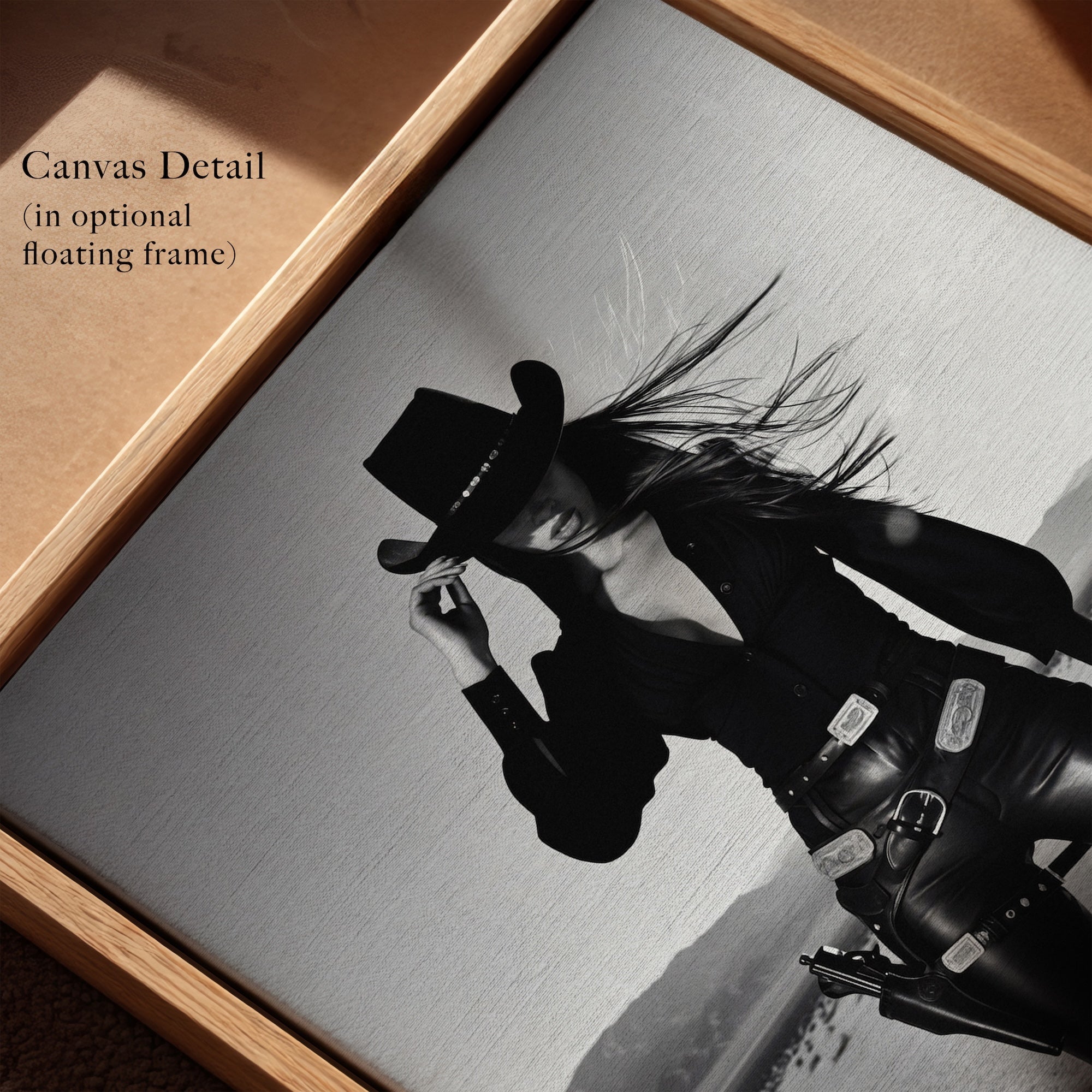 Sassy Outlaw Cowgirl: Wild West Woman with Six Shooter - Black & White Desert Photo Art Print