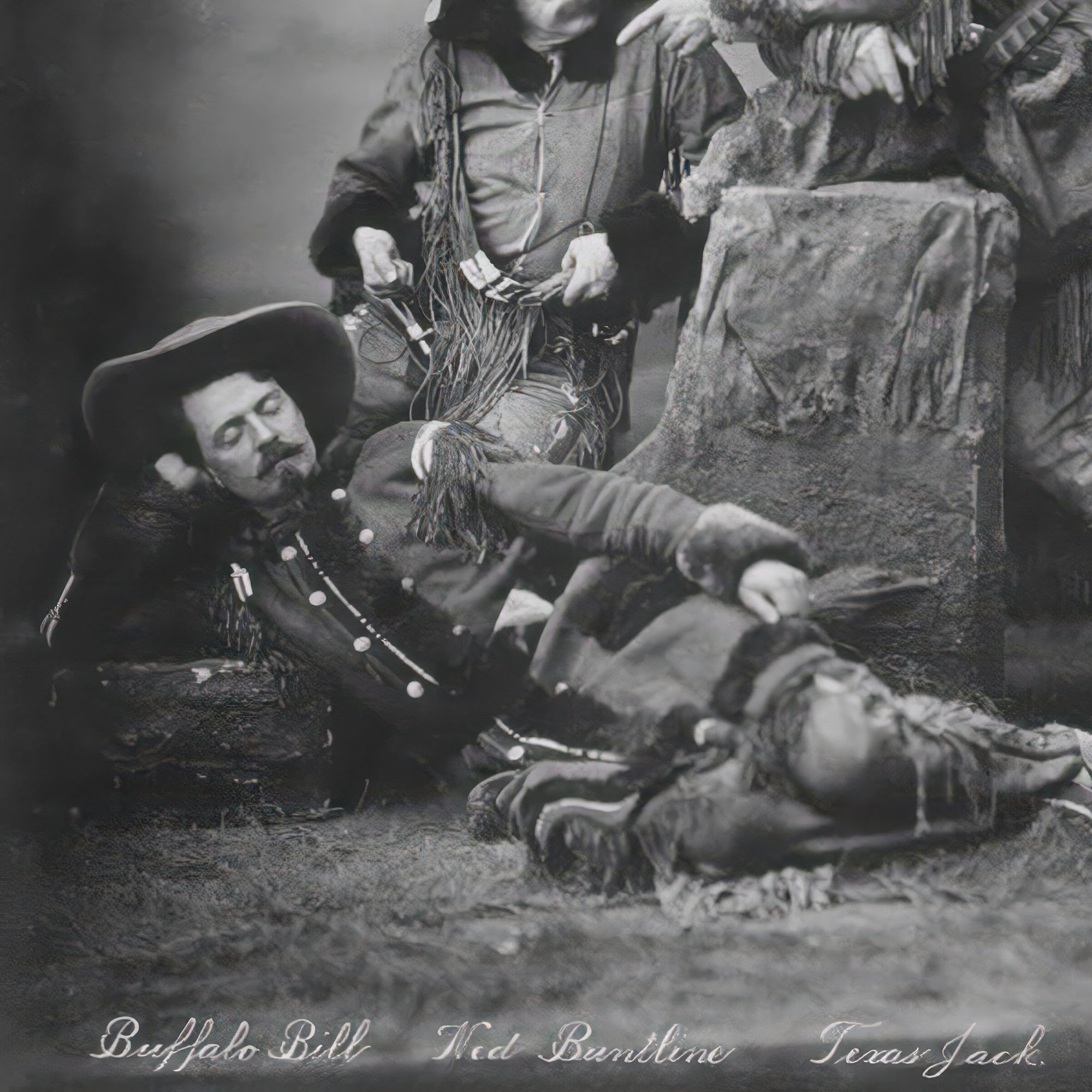 Scouts of the Prairie: Buffalo Bill Cody, Texas Jack Omohundro, Ned Buntline - Vintage Old West Black & White Photograph (Art Print)