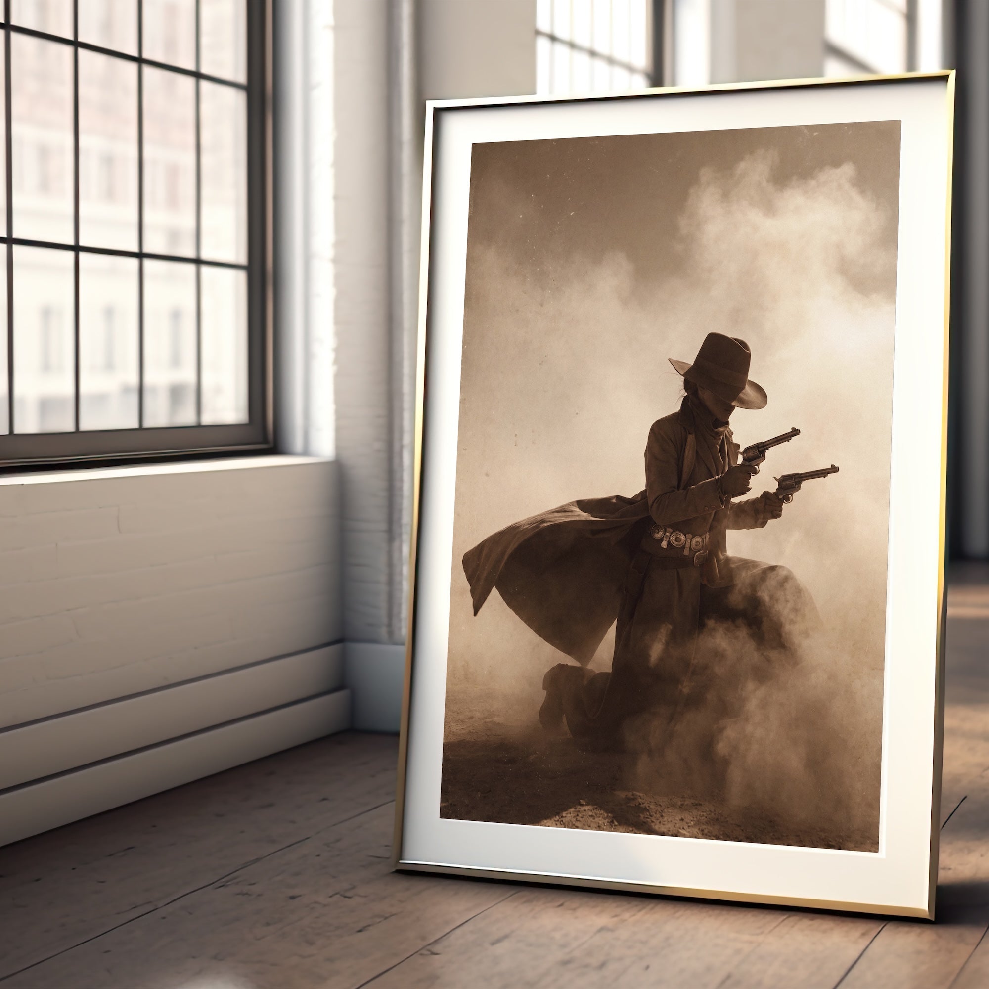 Shots Fired: Wild West Outlaw Cowgirl Gunfighter - Vintage Photo Art Print