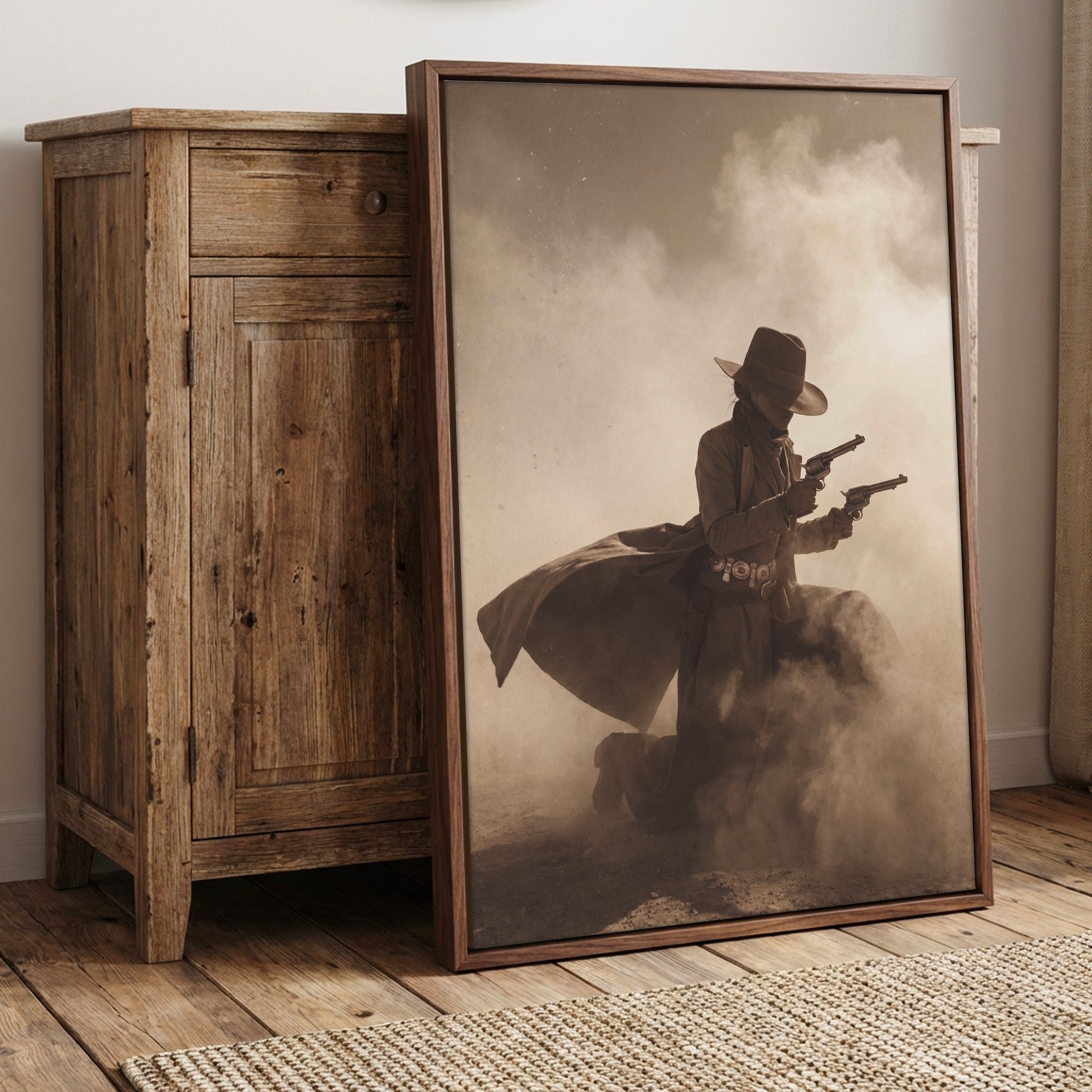 Shots Fired: Wild West Outlaw Cowgirl Gunfighter - Vintage Photo Art Print