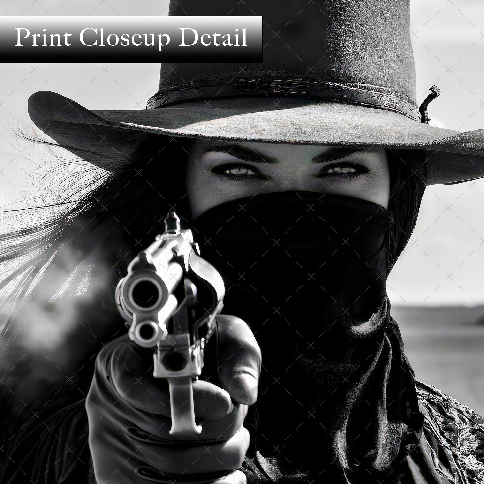 Six Shooter Cowgirl: Western Black & White Art Print