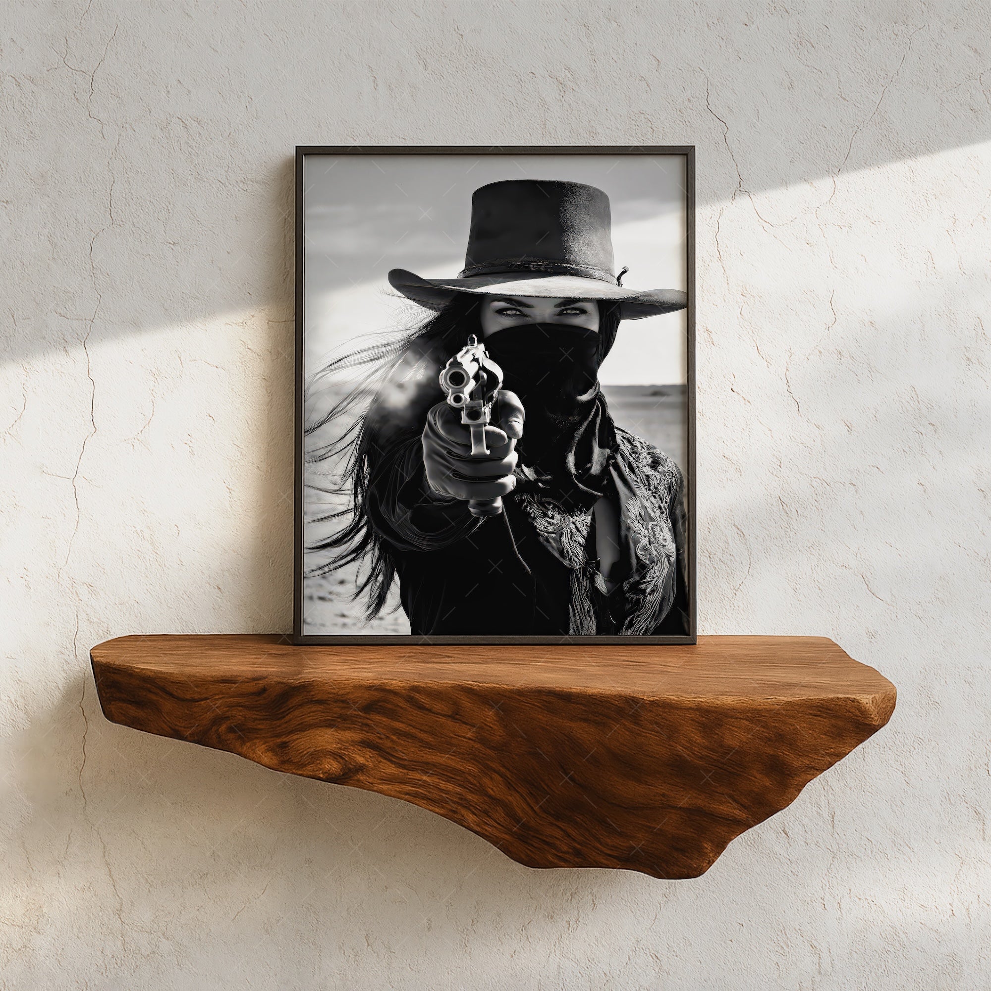 Six Shooter Cowgirl: Western Black & White Art Print