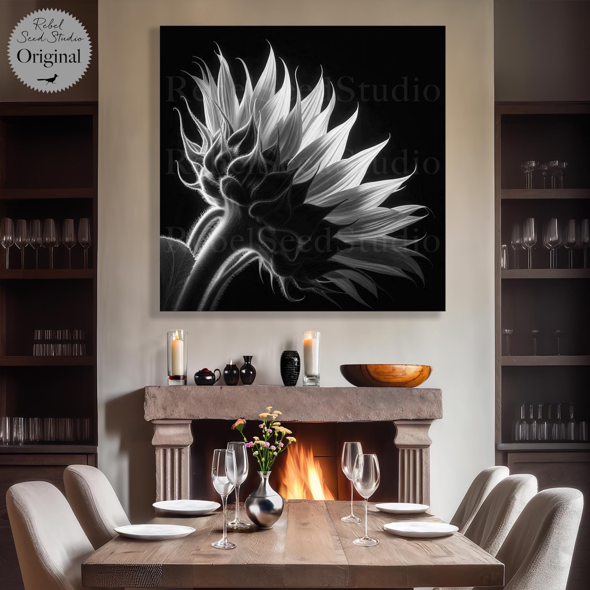 Sunflower | Black & White or Color (Canvas Print | Ready-to-Hang Wall Art)