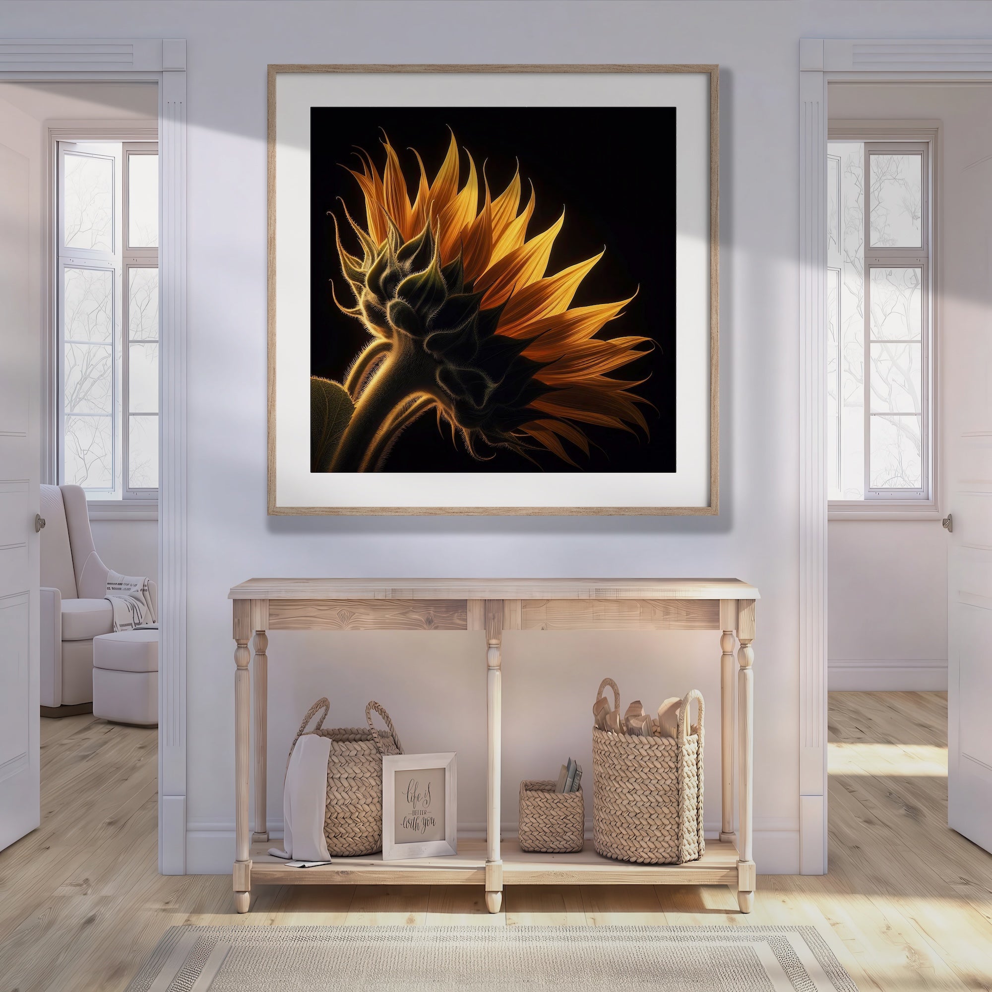 Sunflower: Nature Silhouette (Ready-to-Hang Canvas or Ready-to-Frame Fine Art Poster Print)