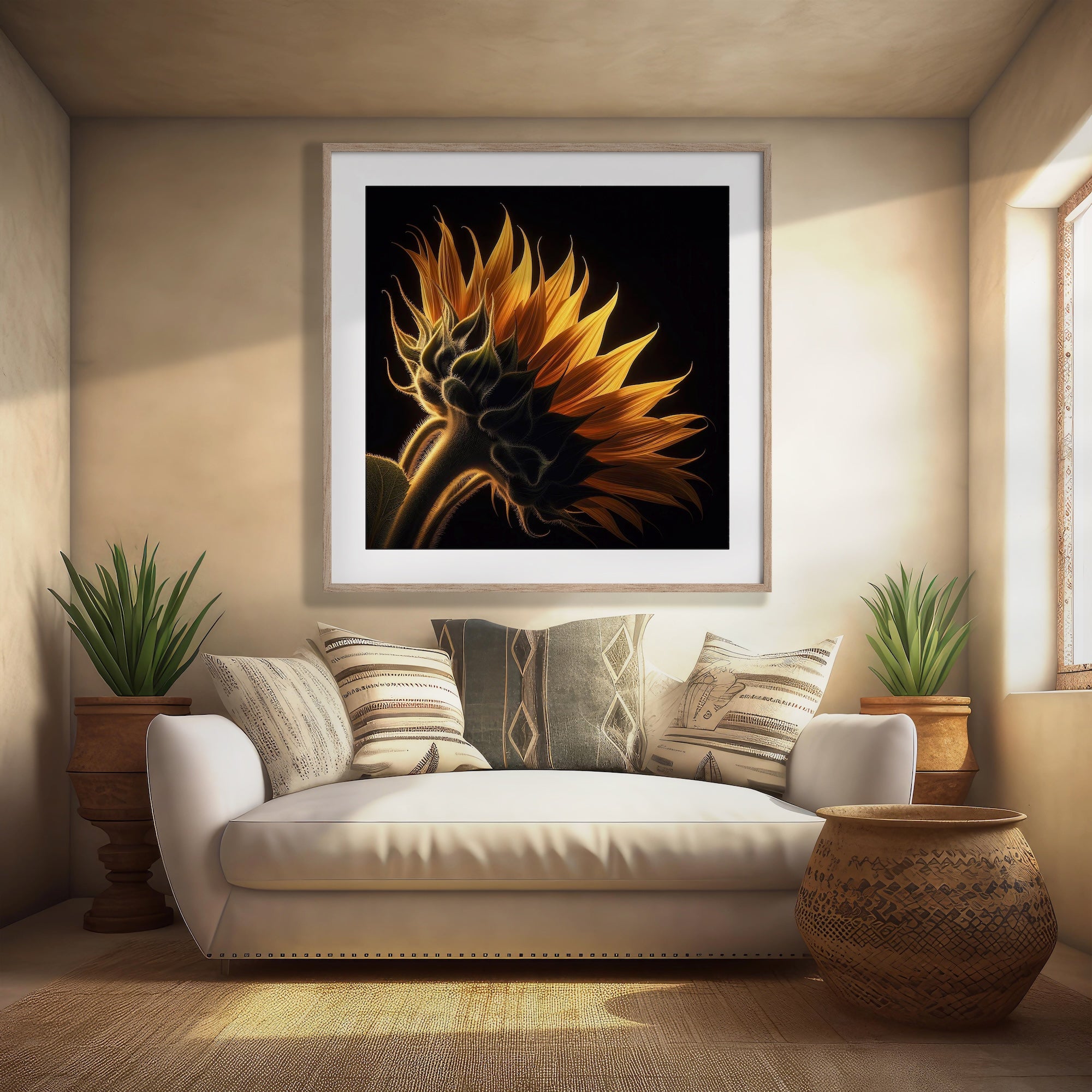Sunflower: Nature Silhouette (Ready-to-Hang Canvas or Ready-to-Frame Fine Art Poster Print)