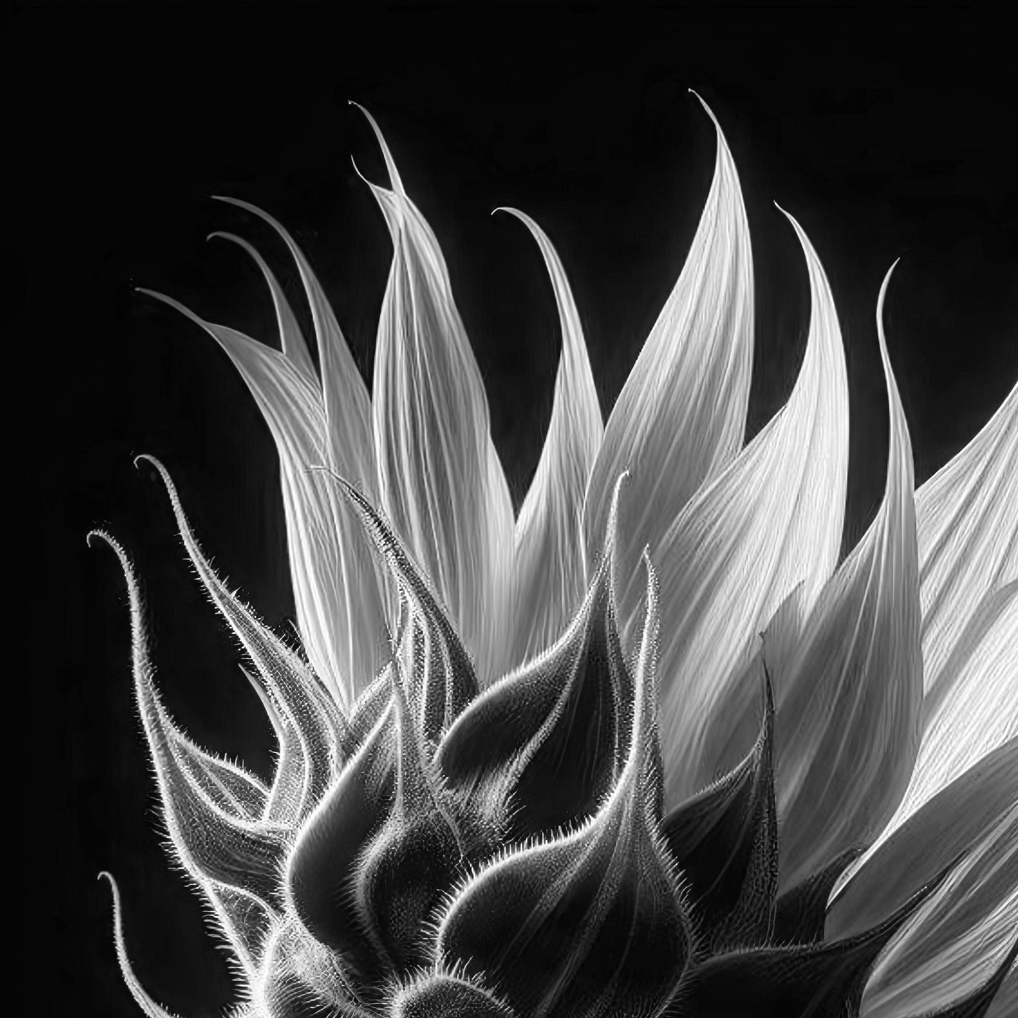 Sunflower: Black & White Nature Silhouette (Ready-to-Hang Canvas or Ready-to-Frame Fine Art Poster Print)