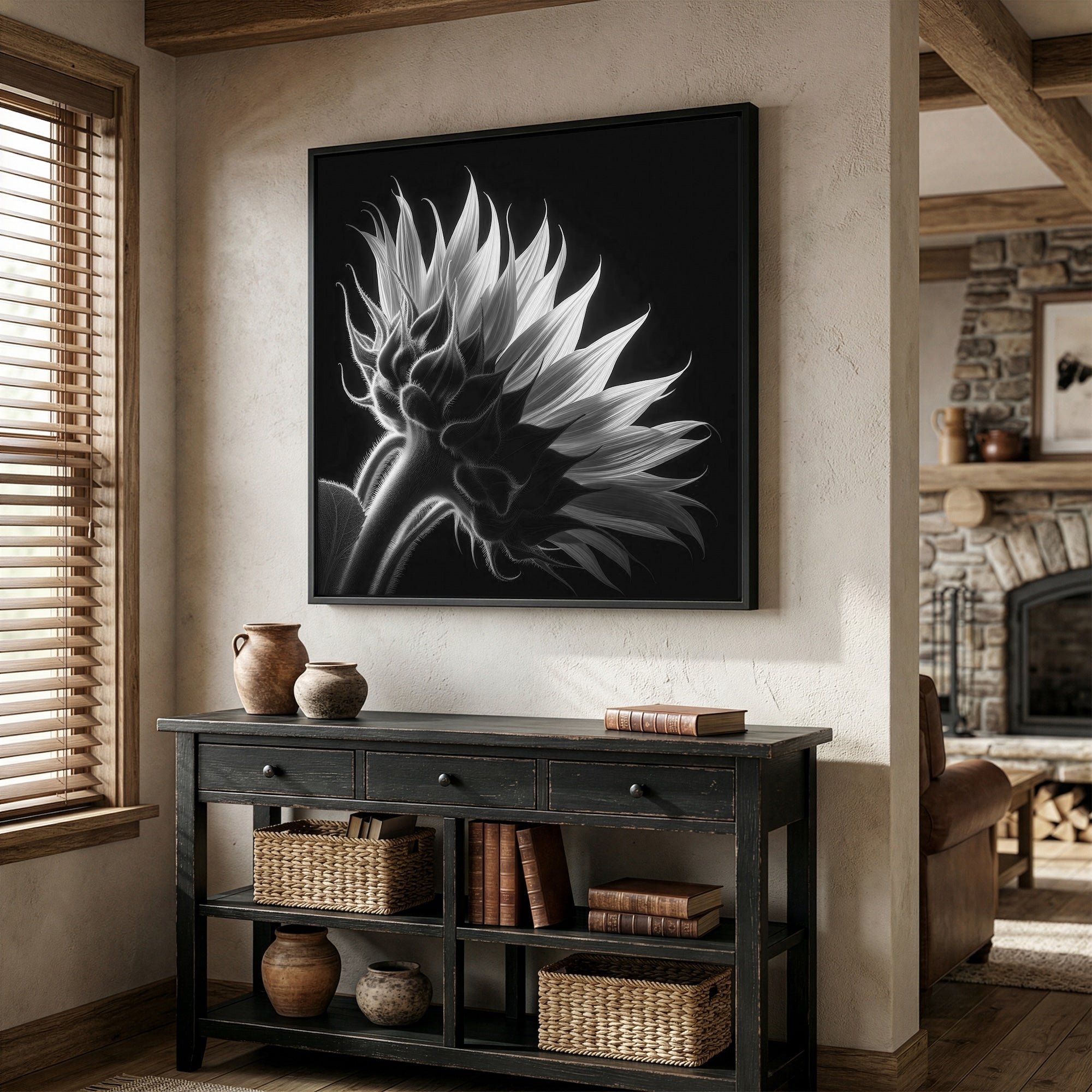 Sunflower: Black & White Nature Silhouette (Art Print)