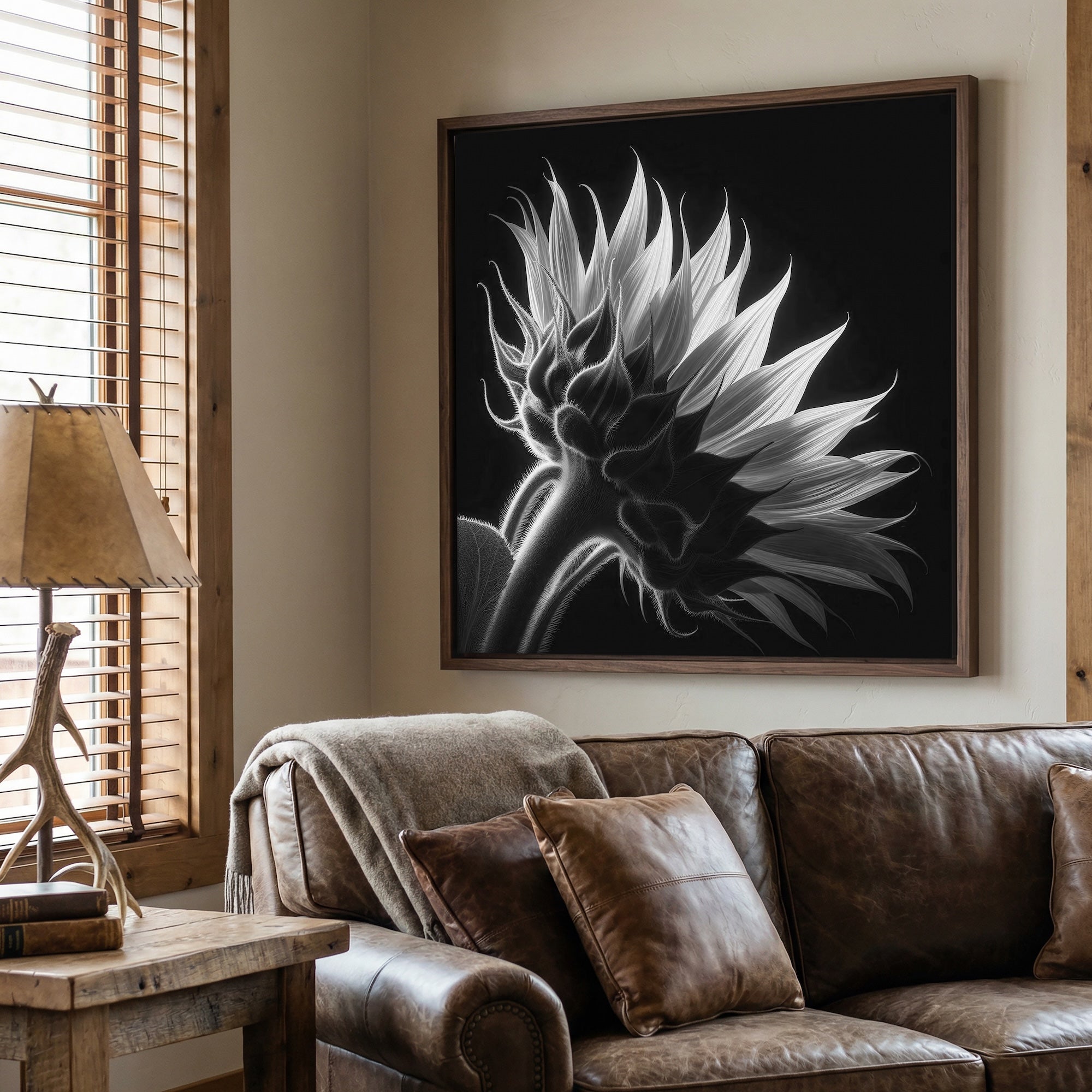 Sunflower: Black & White Nature Silhouette (Art Print)