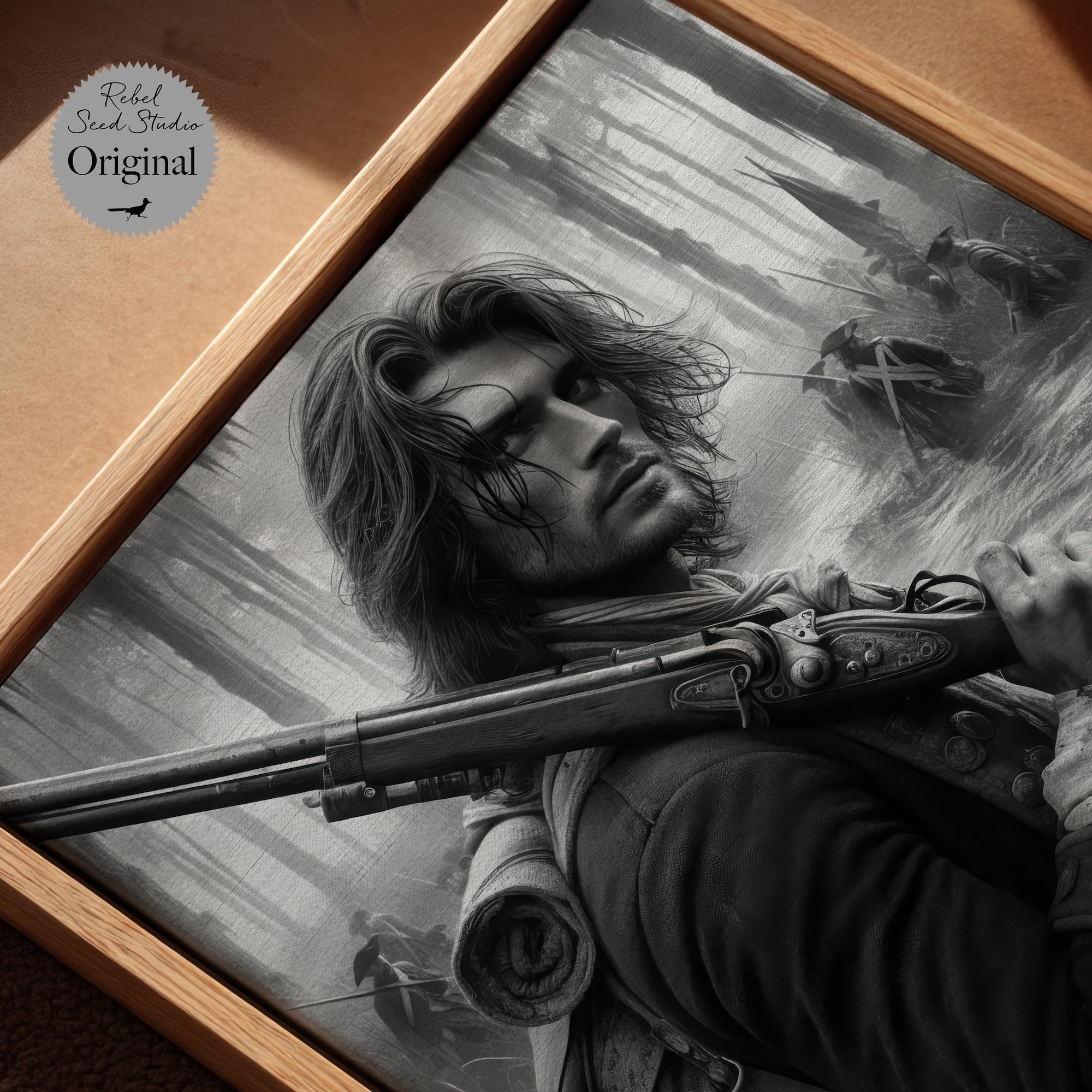 Swamp Fox: Revolutionary War Patriot - Black & White American Independence Soldier (Ready-to-Hang Canvas or Ready-to-Frame Fine Art Poster Print)