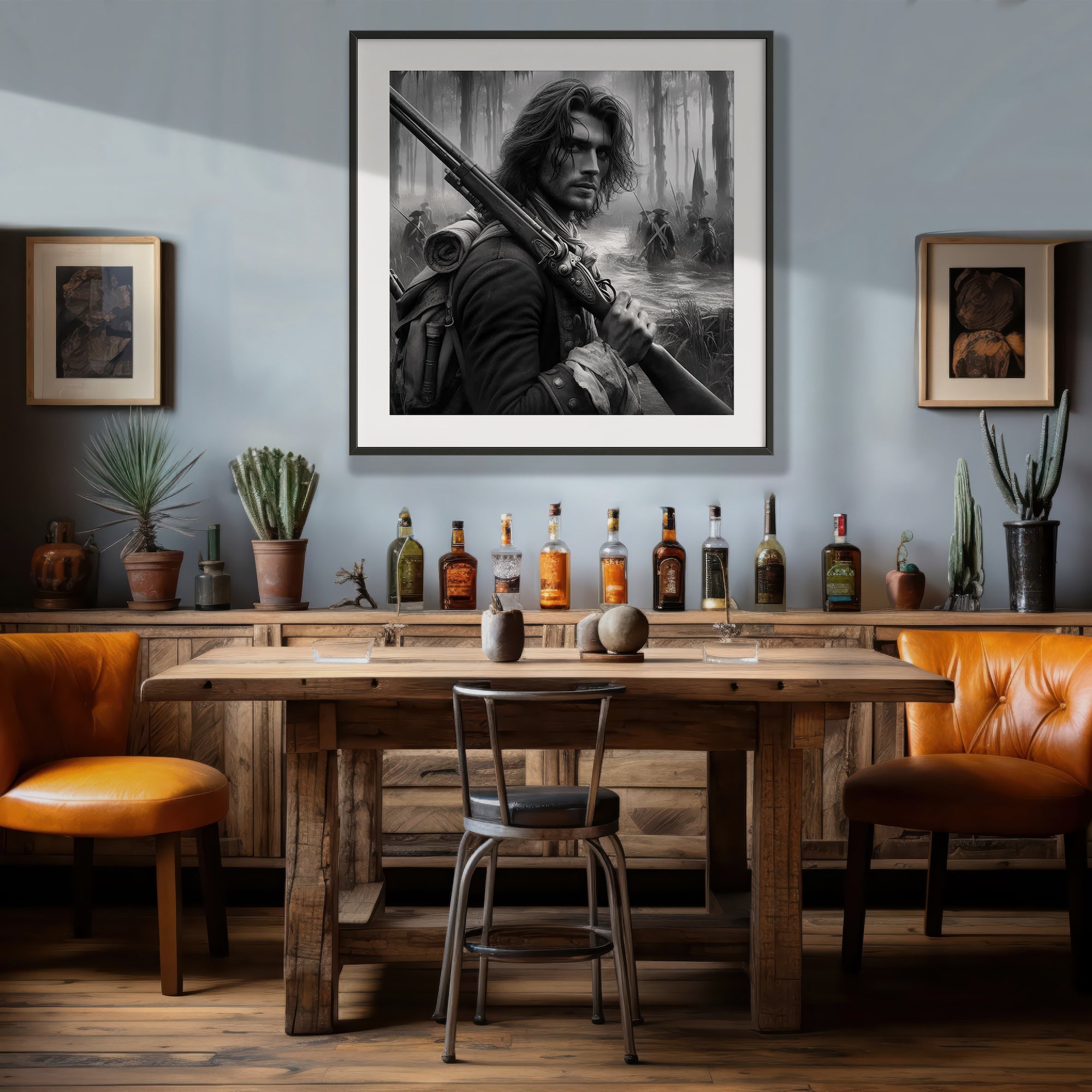 Swamp Fox: Revolutionary War Patriot - Black & White American Independence Soldier (Ready-to-Hang Canvas or Ready-to-Frame Fine Art Poster Print)