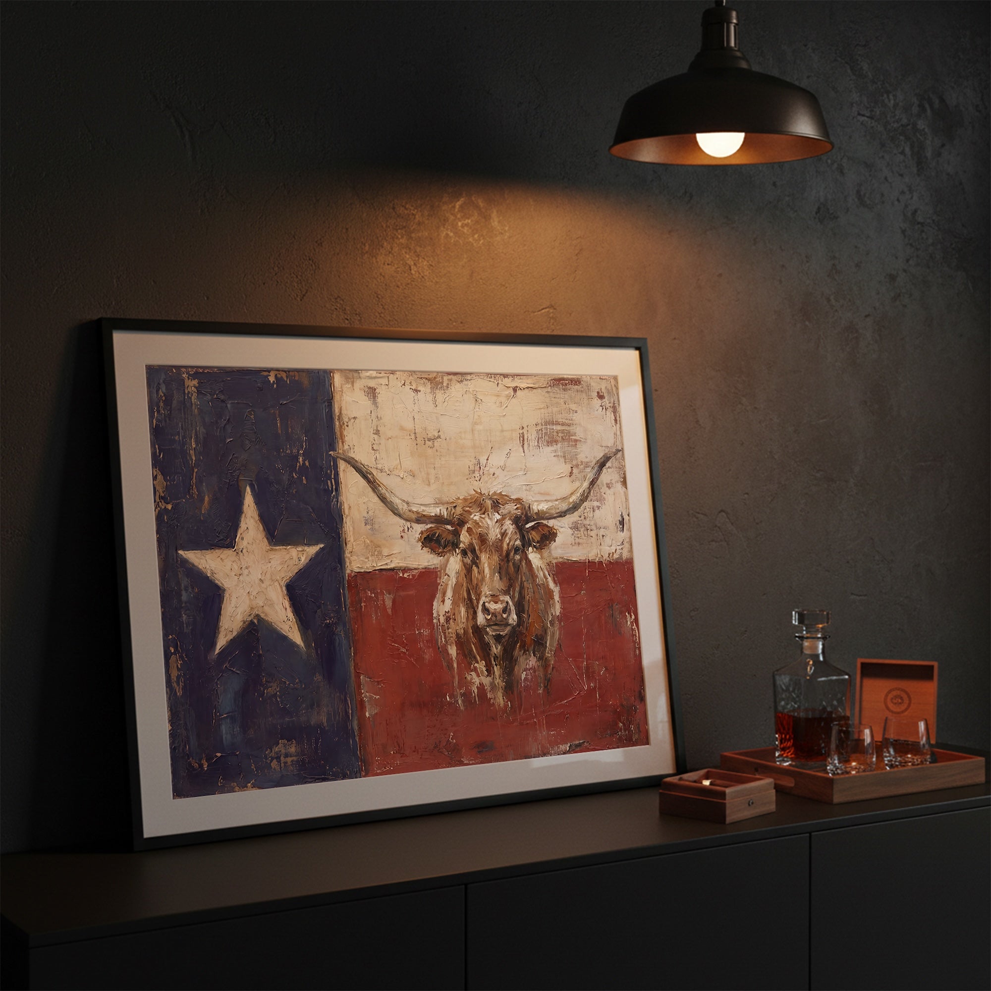 Texas Flag with Longhorn: Old West Vintage Lone Star State Art Print