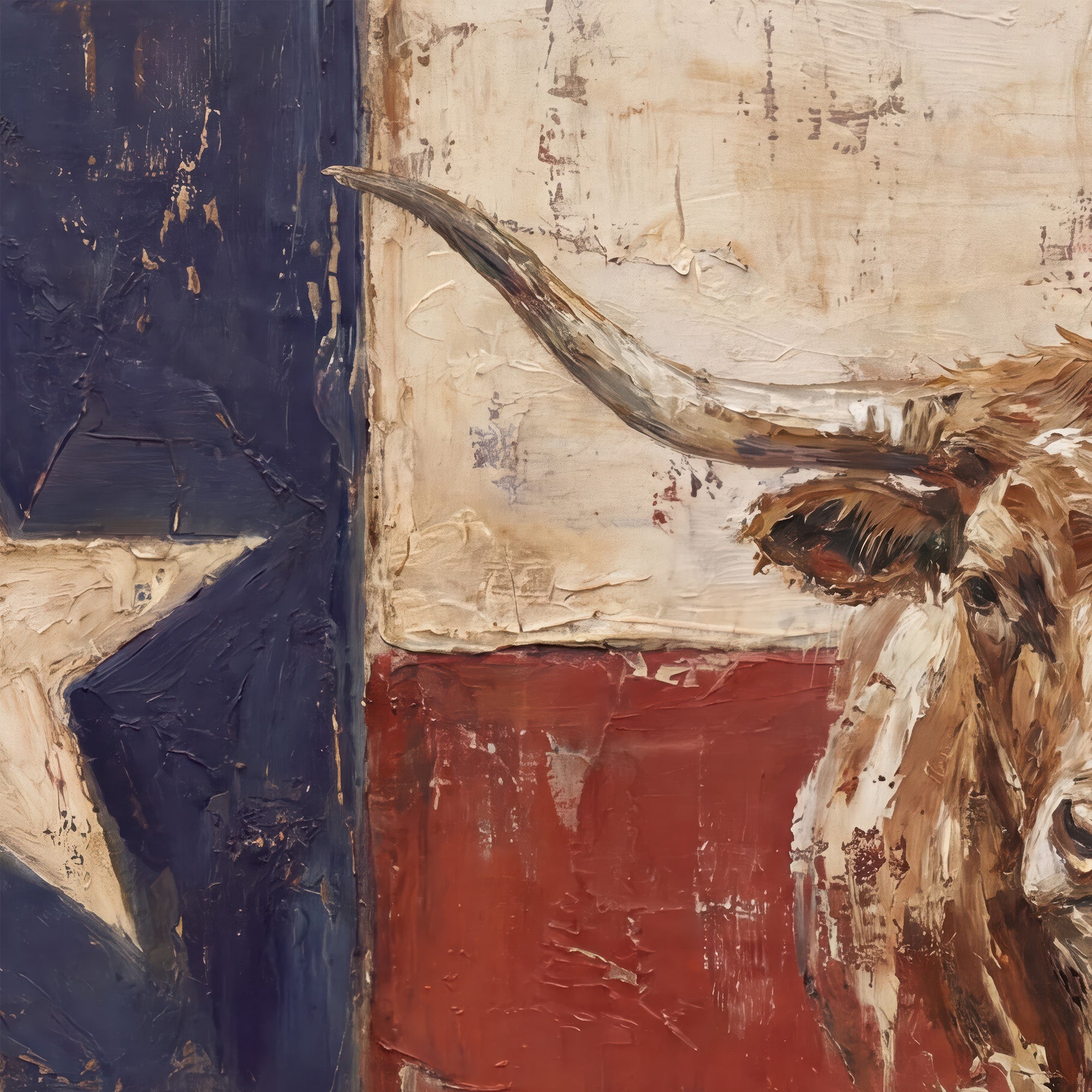 Texas Flag with Longhorn: Old West Vintage Lone Star State Art Print