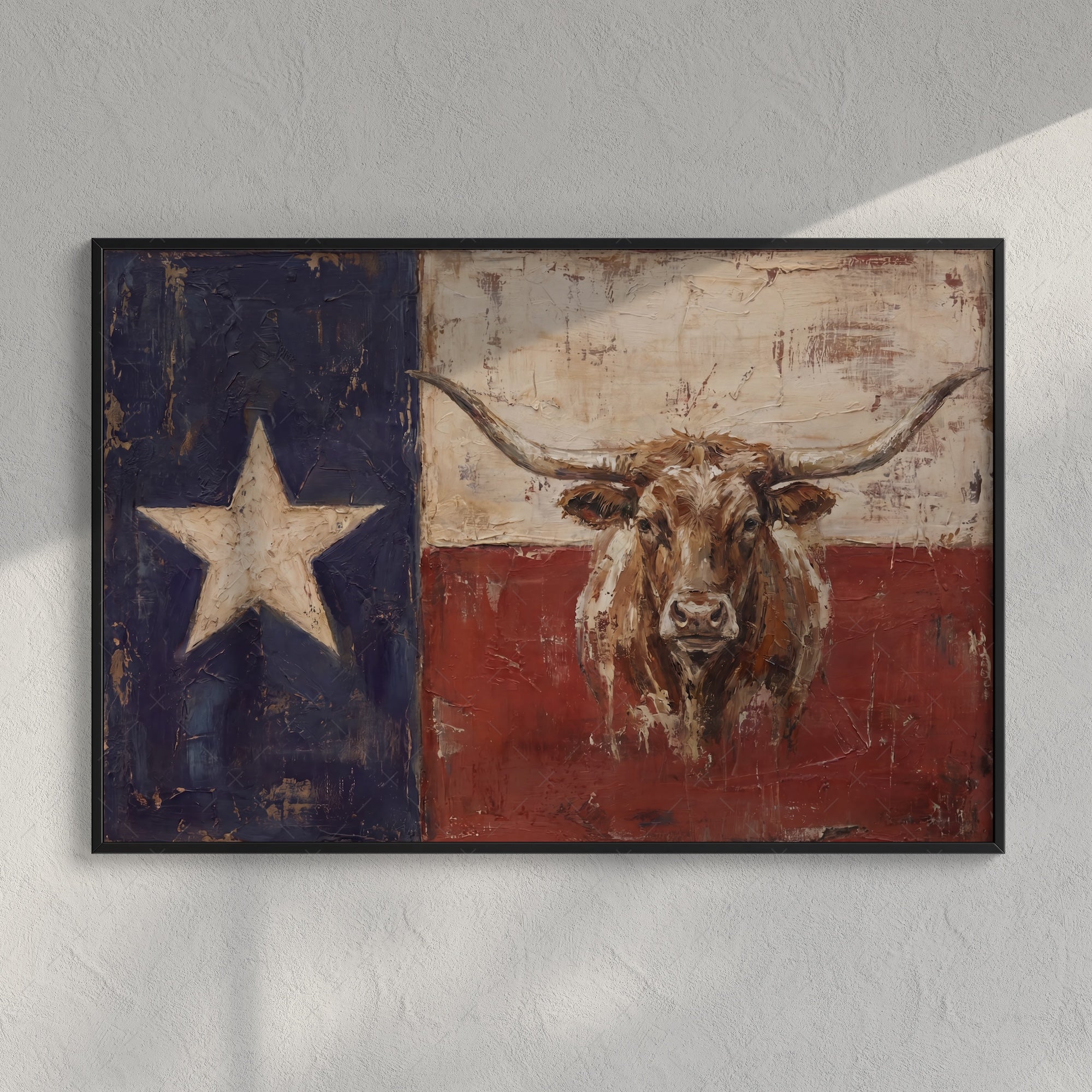 Texas Flag with Longhorn: Old West Vintage Lone Star State Art Print