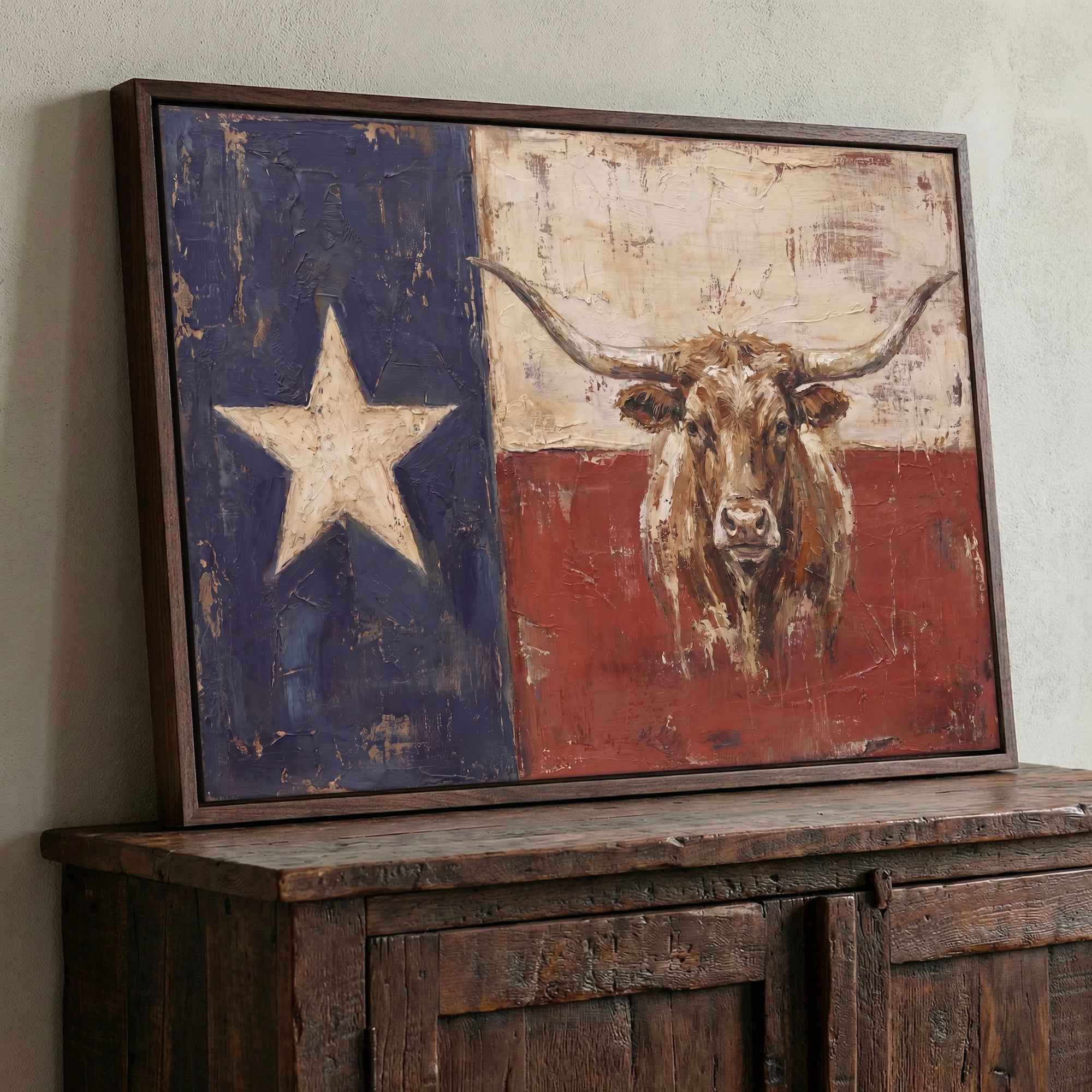 Texas Flag with Longhorn: Old West Vintage Lone Star State Art Print