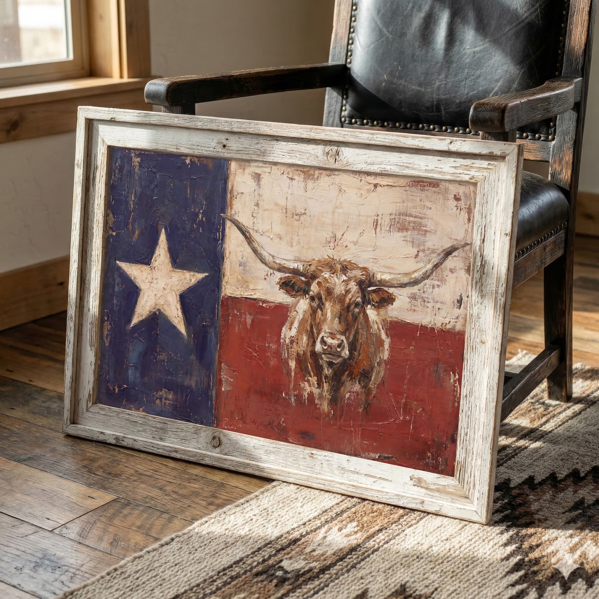 Texas Flag with Longhorn: Old West Vintage Lone Star State Art Print