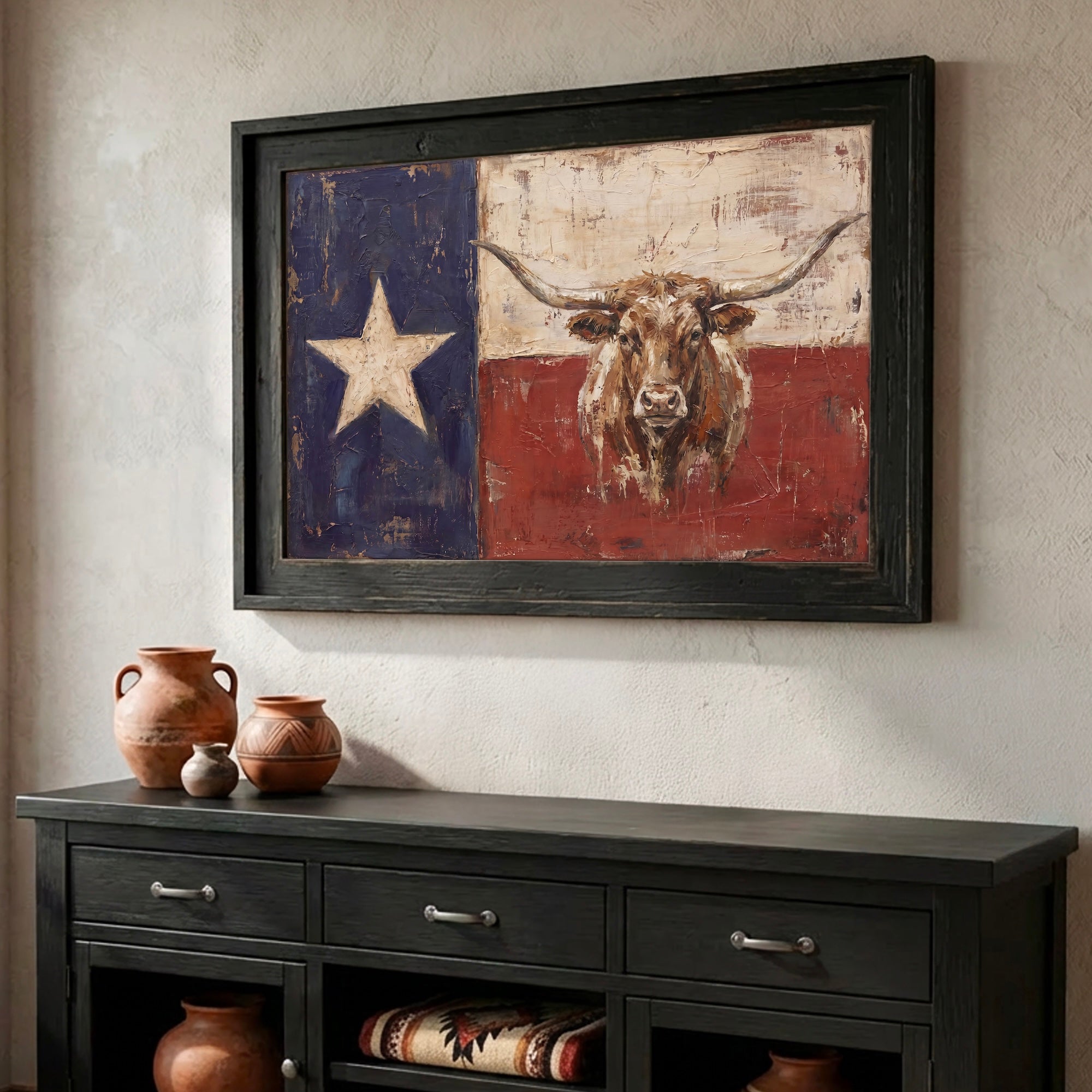 Texas Flag with Longhorn: Old West Vintage Lone Star State Art Print