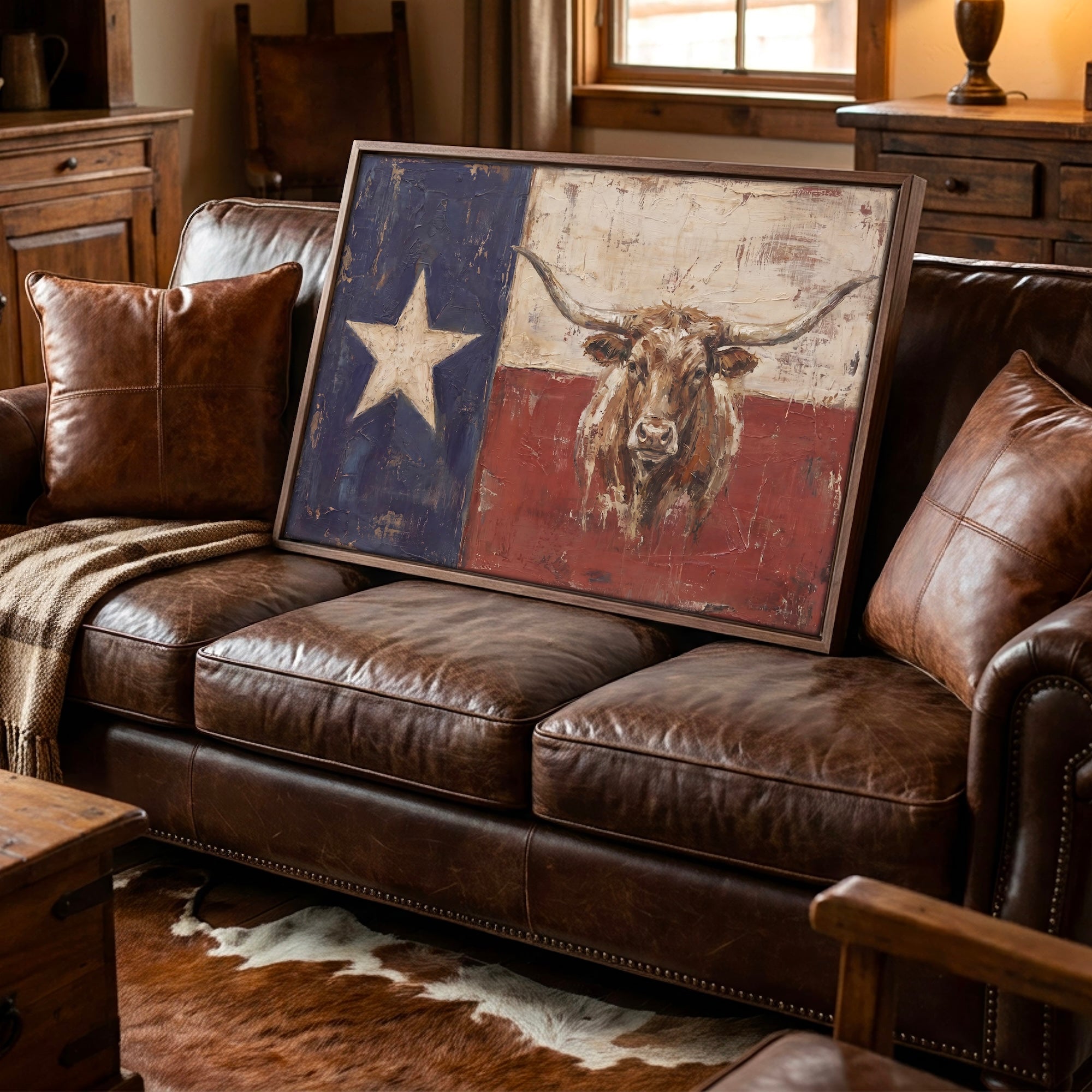 Texas Flag with Longhorn: Old West Vintage Lone Star State Art Print