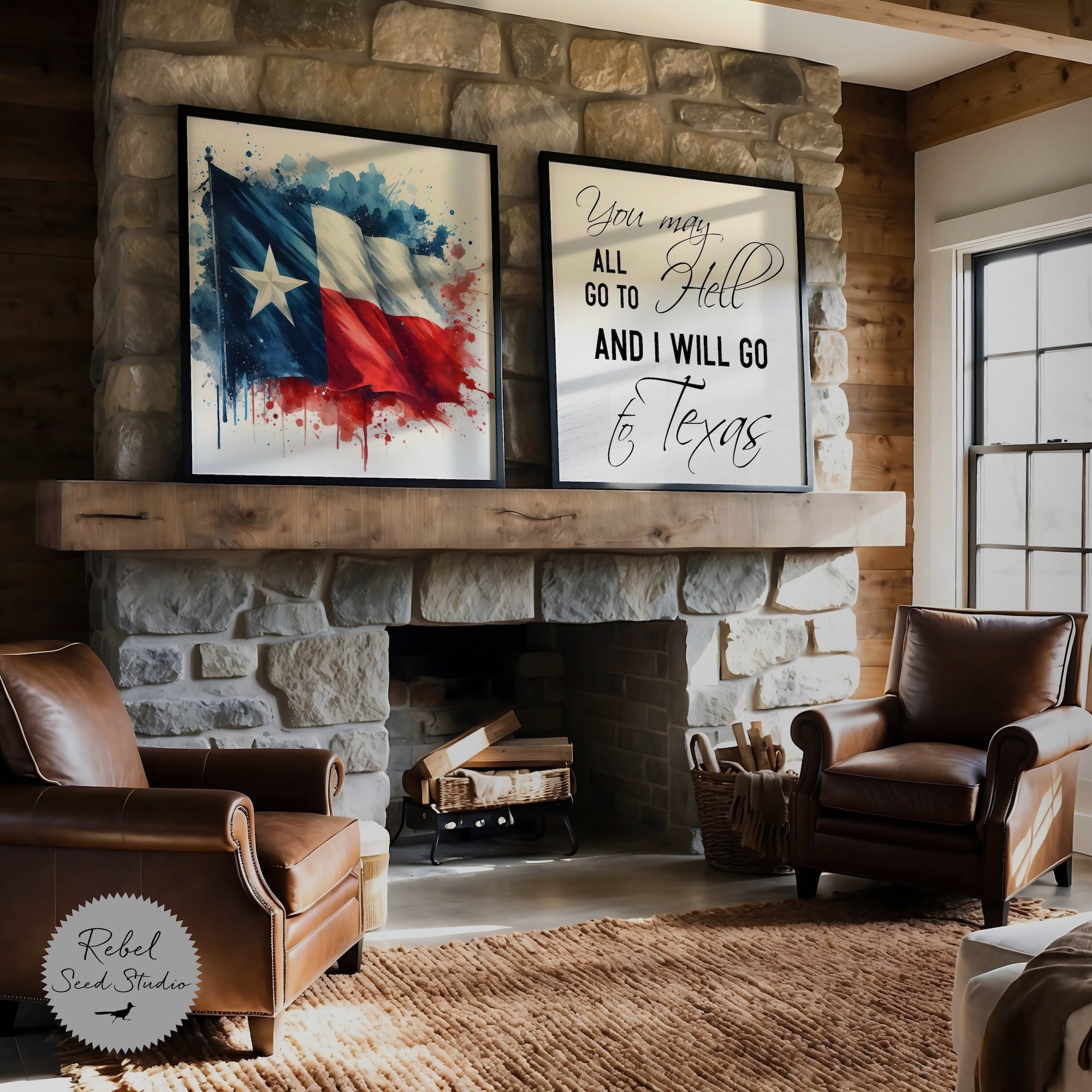Texas Lone Star Flags & Davy Crockett Quote: You May All Go To Hell and I Will Go To Texas (Digital Download | Ready-to-Print Art)