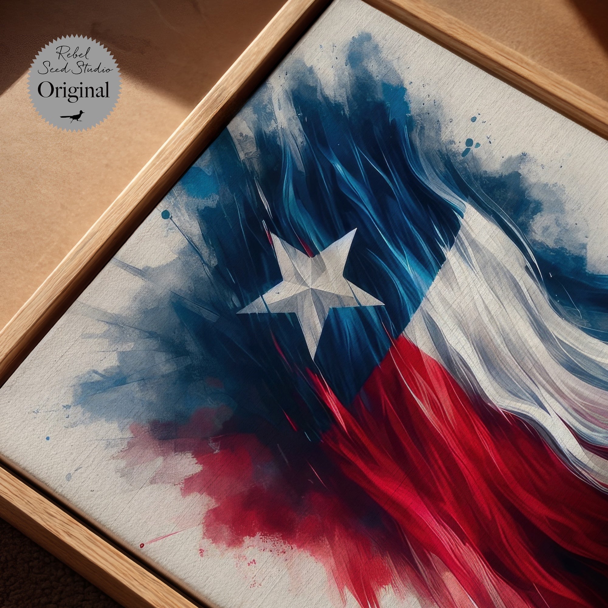 Texas Lone Star Flag: Patriotic Western Watercolor Wall Decor (Ready-to-Hang Canvas or Ready-to-Frame Fine Art Poster Print)