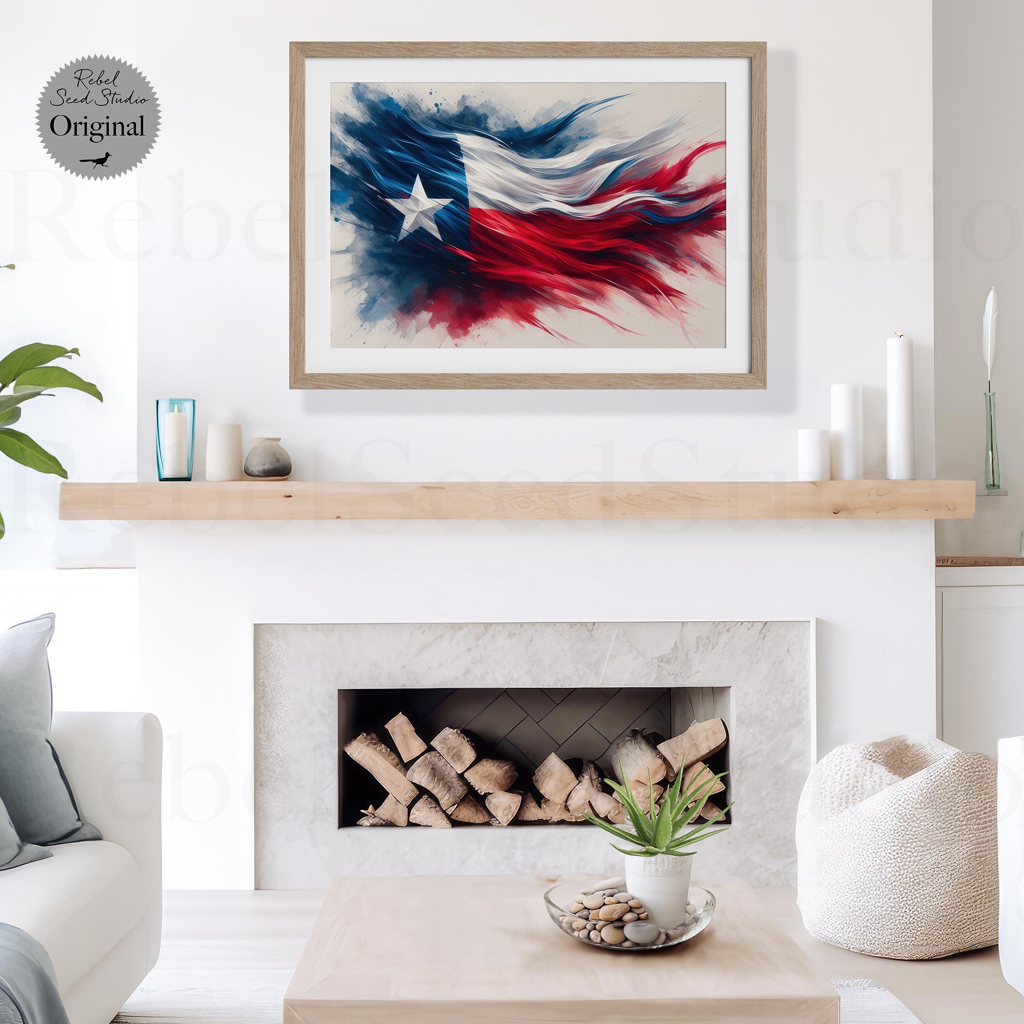 Texas Lone Star Flag: Patriotic Western Watercolor Wall Decor (Ready-to-Hang Canvas or Ready-to-Frame Fine Art Poster Print)