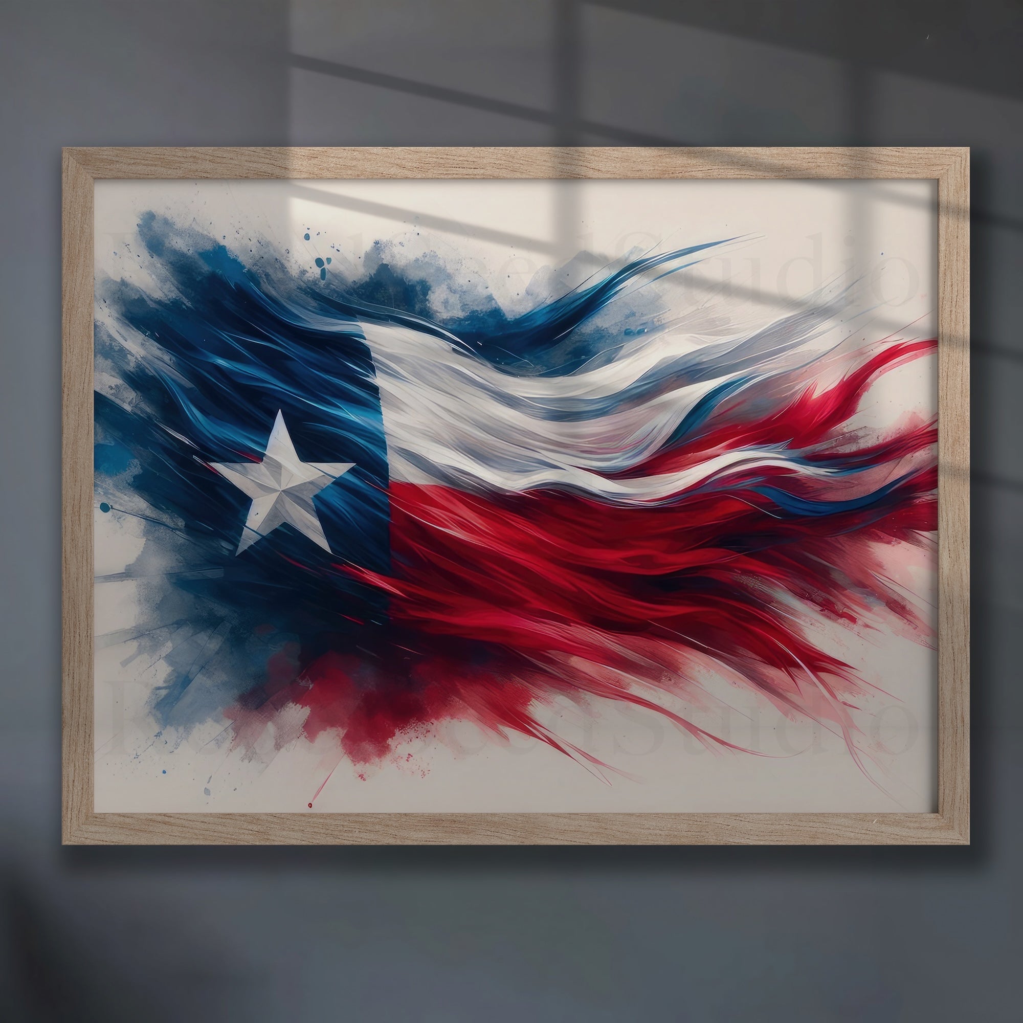 Texas Lone Star Flag: Patriotic Western Watercolor Wall Decor (Ready-to-Hang Canvas or Ready-to-Frame Fine Art Poster Print)