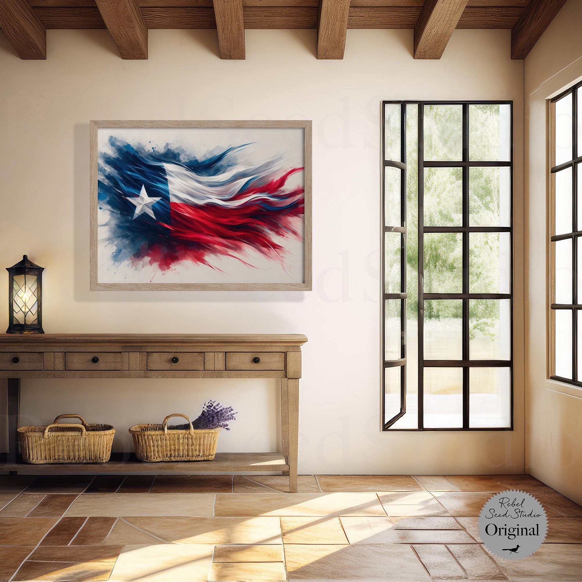 Texas Lone Star Flag: Patriotic Western Watercolor Wall Decor (Ready-to-Hang Canvas or Ready-to-Frame Fine Art Poster Print)
