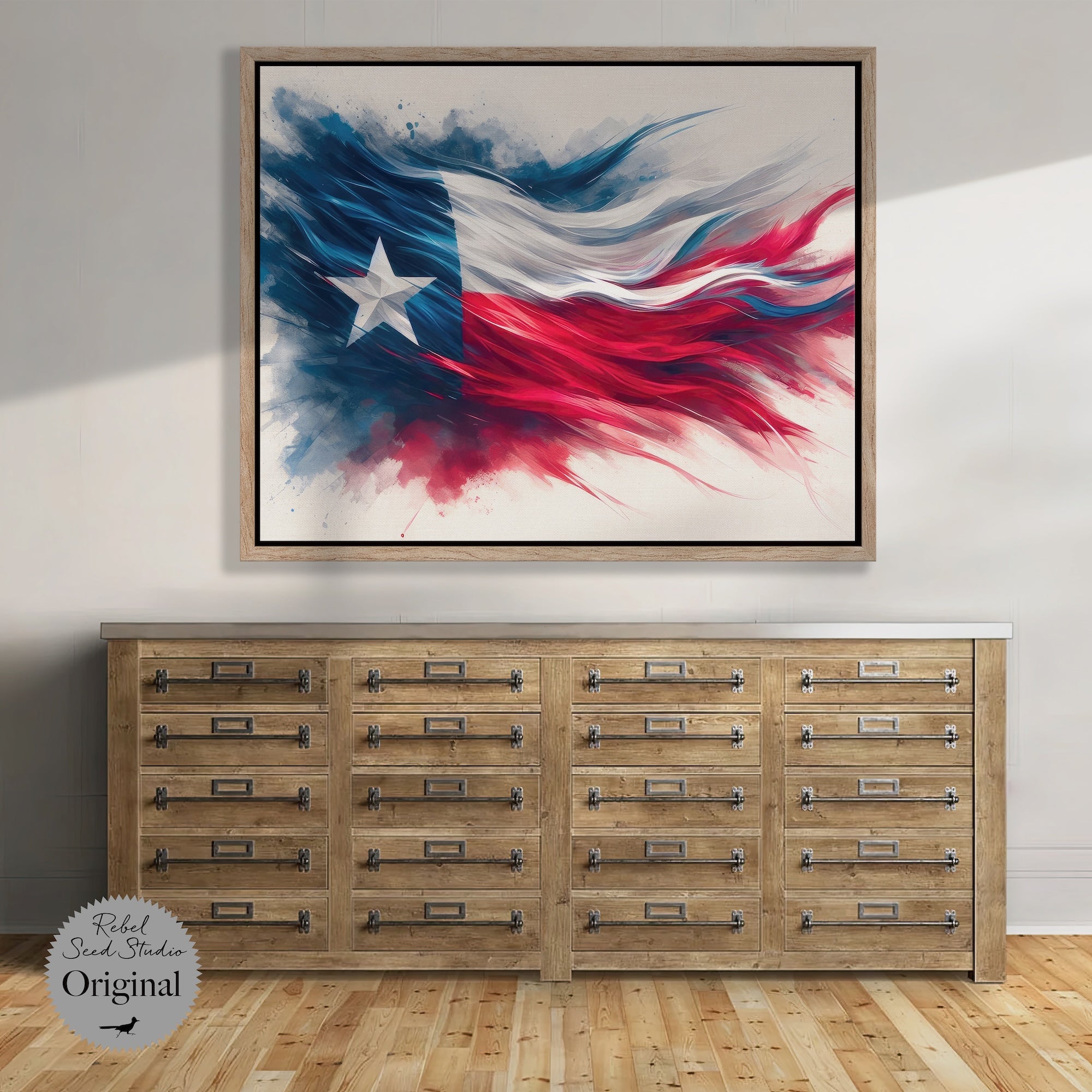 Texas Lone Star Flag: Patriotic Western Watercolor Wall Decor (Ready-to-Hang Canvas or Ready-to-Frame Fine Art Poster Print)