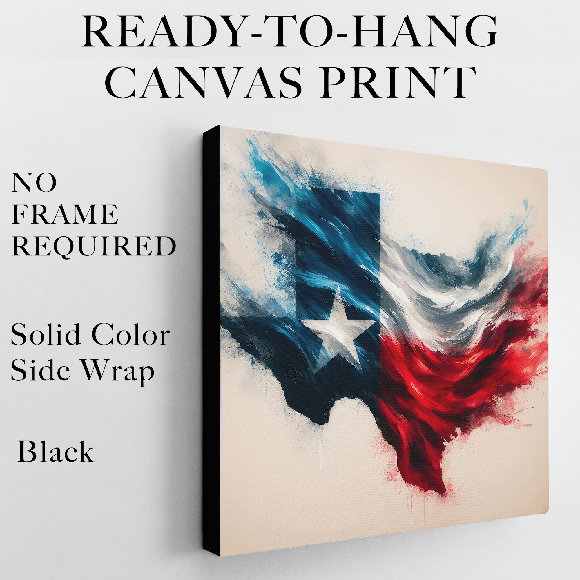 Texas Lone Star State Flag: Patriotic Western Watercolor Wall Decor (Ready-to-Hang Canvas or Ready-to-Frame Fine Art Poster Print)