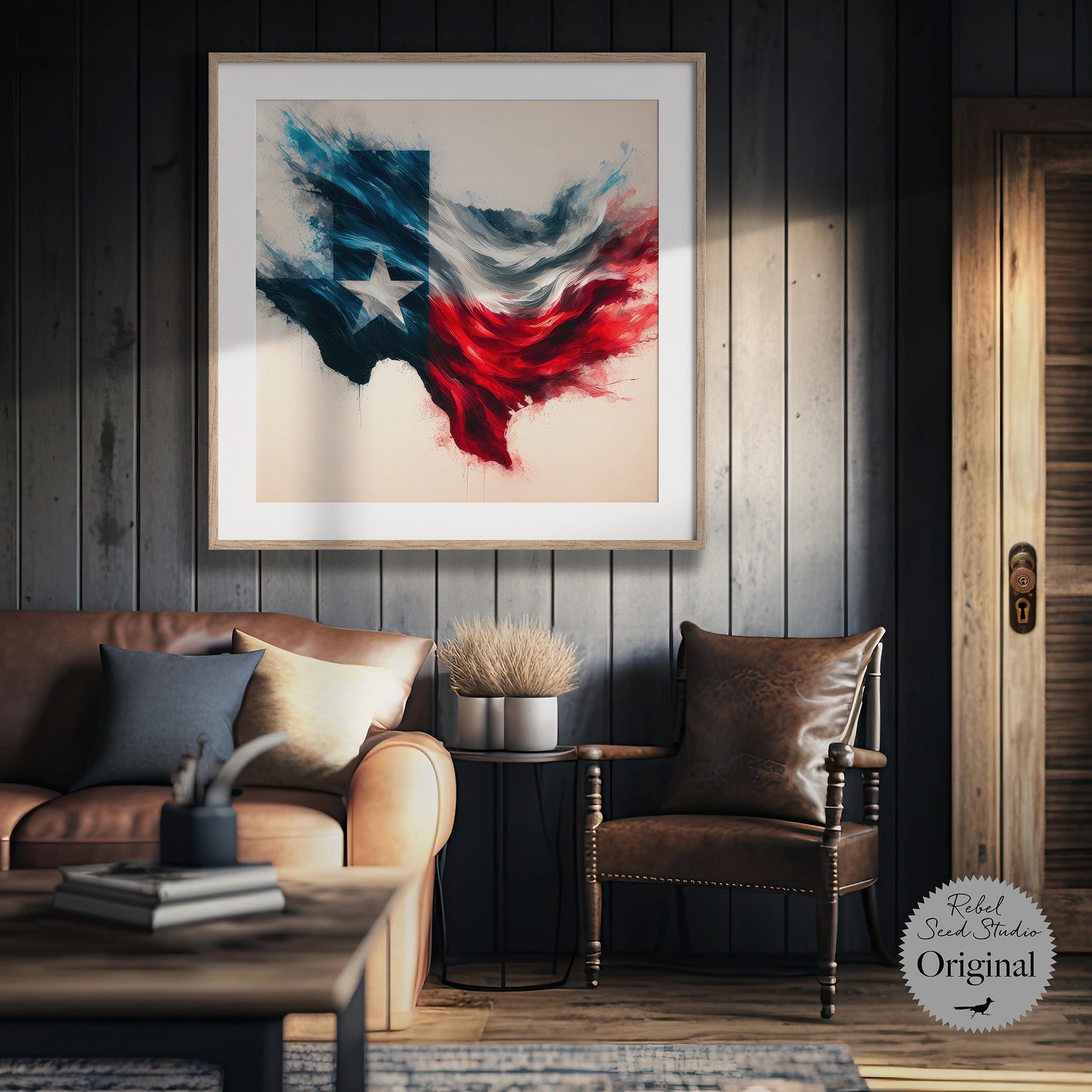 Texas Lone Star State Flag: Patriotic Western Watercolor Wall Decor (Ready-to-Hang Canvas or Ready-to-Frame Fine Art Poster Print)